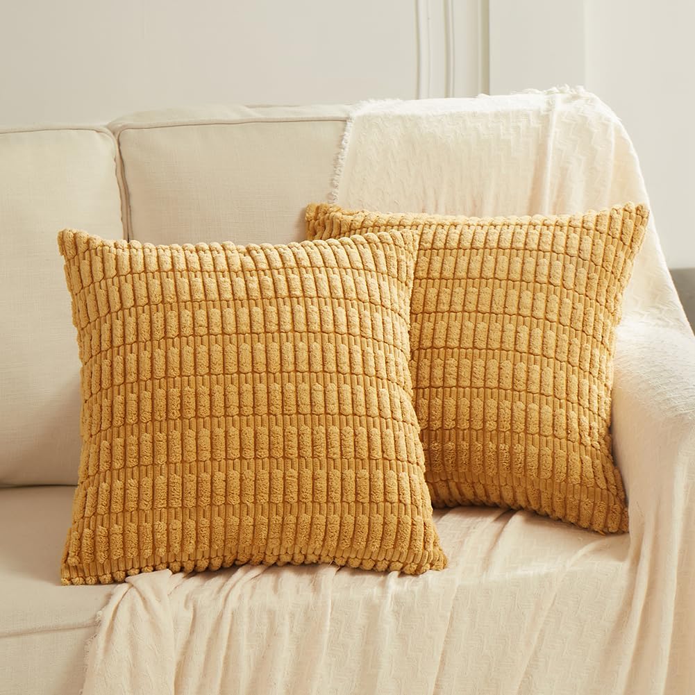 Fancy Homi Decorative Throw Pillow Covers for Bed Couch Bedroom Bench, Soft Corduroy Solid Pillow Case, Rustic Farmhouse Boho Room…