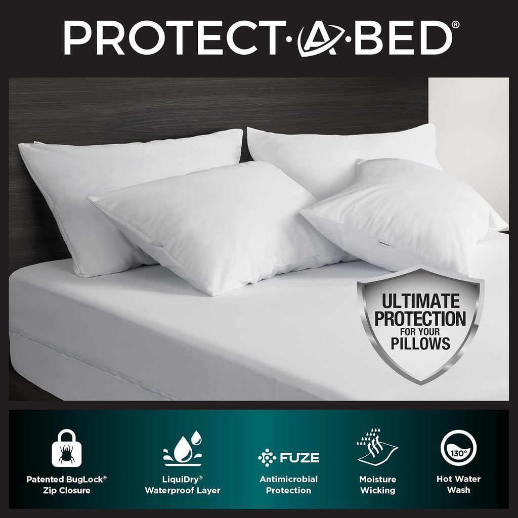 Protect-A-Bed AllerZip Standard 20" x 26" Pillow Protectors (Set of 2), Bed Bug and Dust Mite Proof, Noiseless and Odor-Resistant Pillow Co…