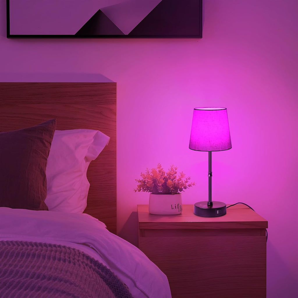 Ascher Bedside Table Lamp Set of 2, RGB Color Changing, 3 Color Temperatures, Dimmable Nightstand Lamp with USB C+A Ports, Touch Desk…