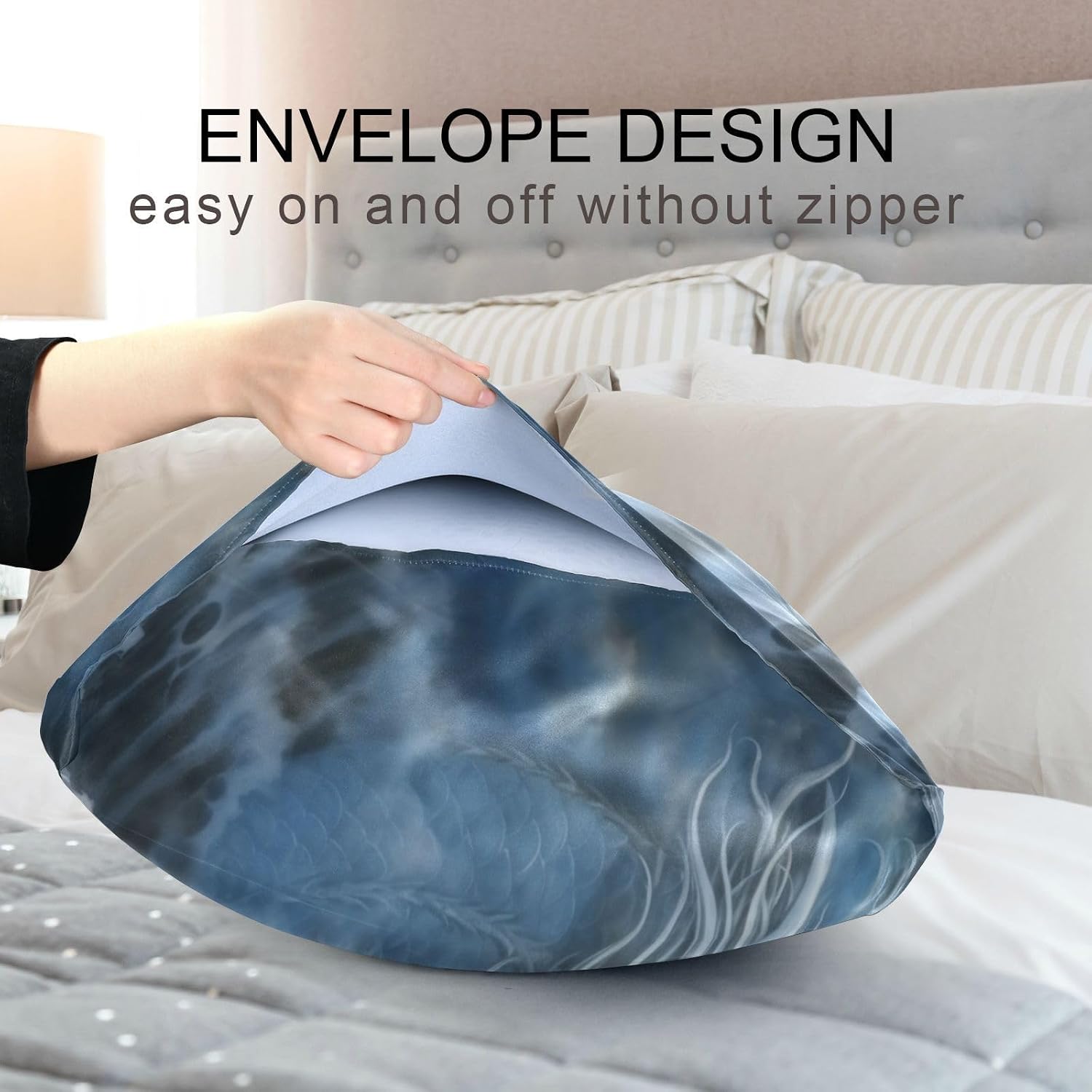 YETTASBIN Dragon Ocean Satin Pillowcase, Soft Breathable Silk Pillow Case with Envelope Closure for Hair and Skin, King Size 40 x 20 Inch