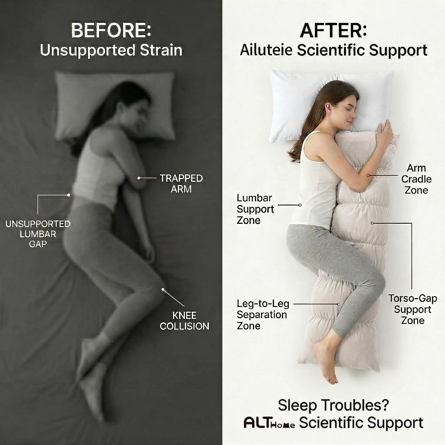 Ailuteie Pat. Pend.Long Bed Pillow for Adults and Side Sleepers with Segmented Design, Soft Velvet Body Pillow with Removable Washable Pill…