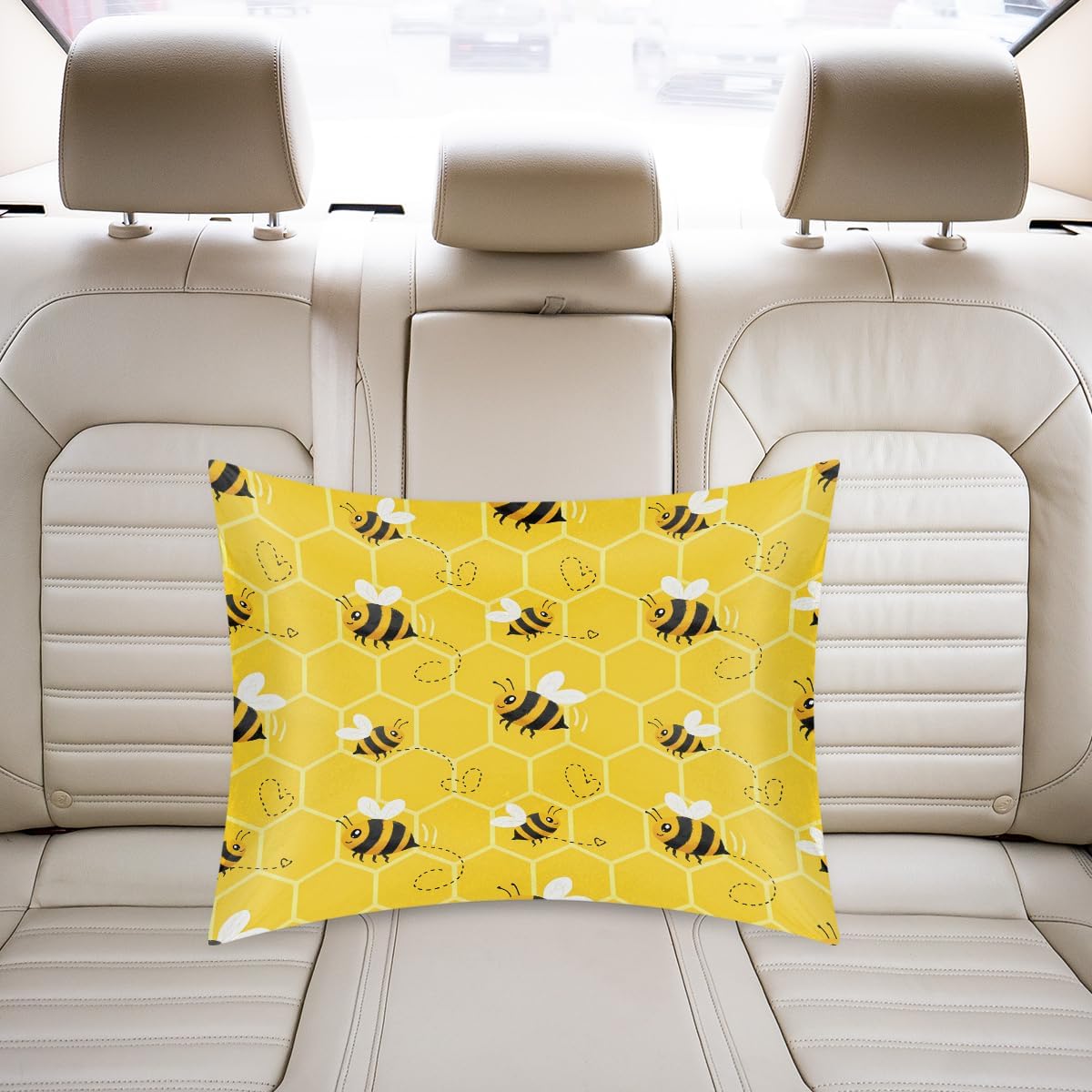 Satin Pillowcase for Hair and Skin, Standard Size Yellow Honeycomb Bee Pattern Decorative Pillow Sham with Envelope Closure Pillow Cover…
