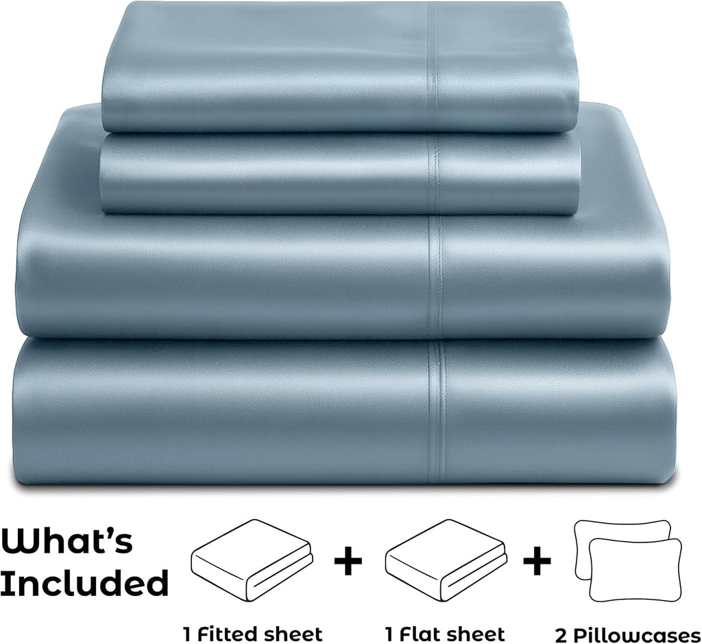 PureBedding Satin Sheets Full [4-Piece, Skyblue] Hotel Luxury Silky Bed Sheets - Extra Soft 1800 Microfiber Sheet Set, Wrinkle, Fade, Stain…
