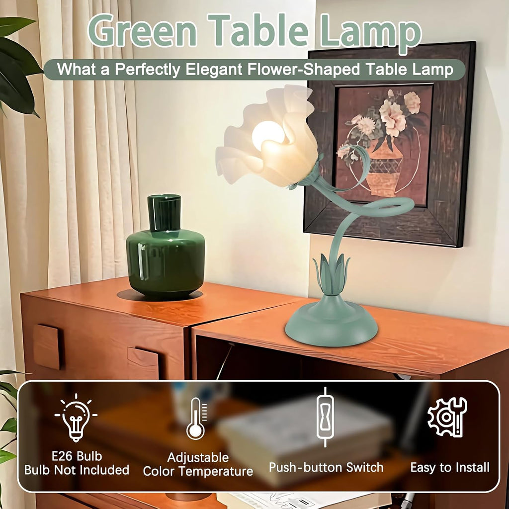Larnix Women Bedside Table Lamps for Bedroom, Cute Flower Desk Lamp With Adjustable Flexible Gooseneck, 3 Color Temperatures Nightstand Lam…