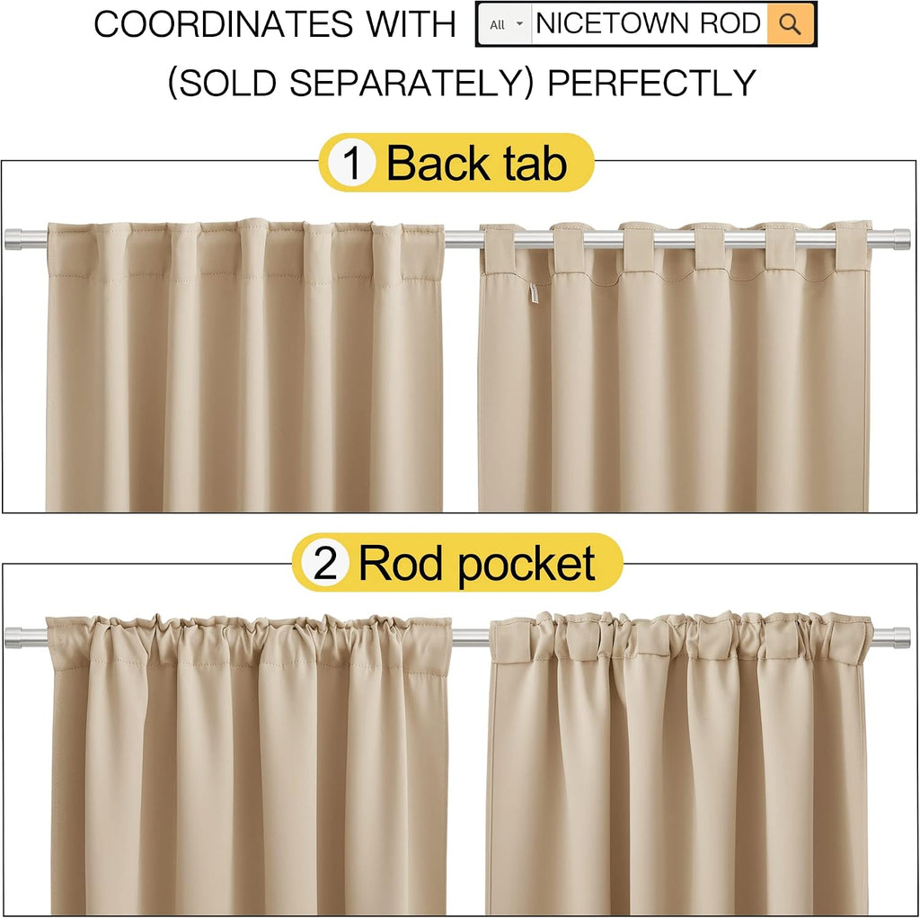 Nicetown Window Treatment Room Darkening Draperies - (Biscotti Beige Color) 52 Width X 108 Length, Room Darkening Curtains and Drapes for B…