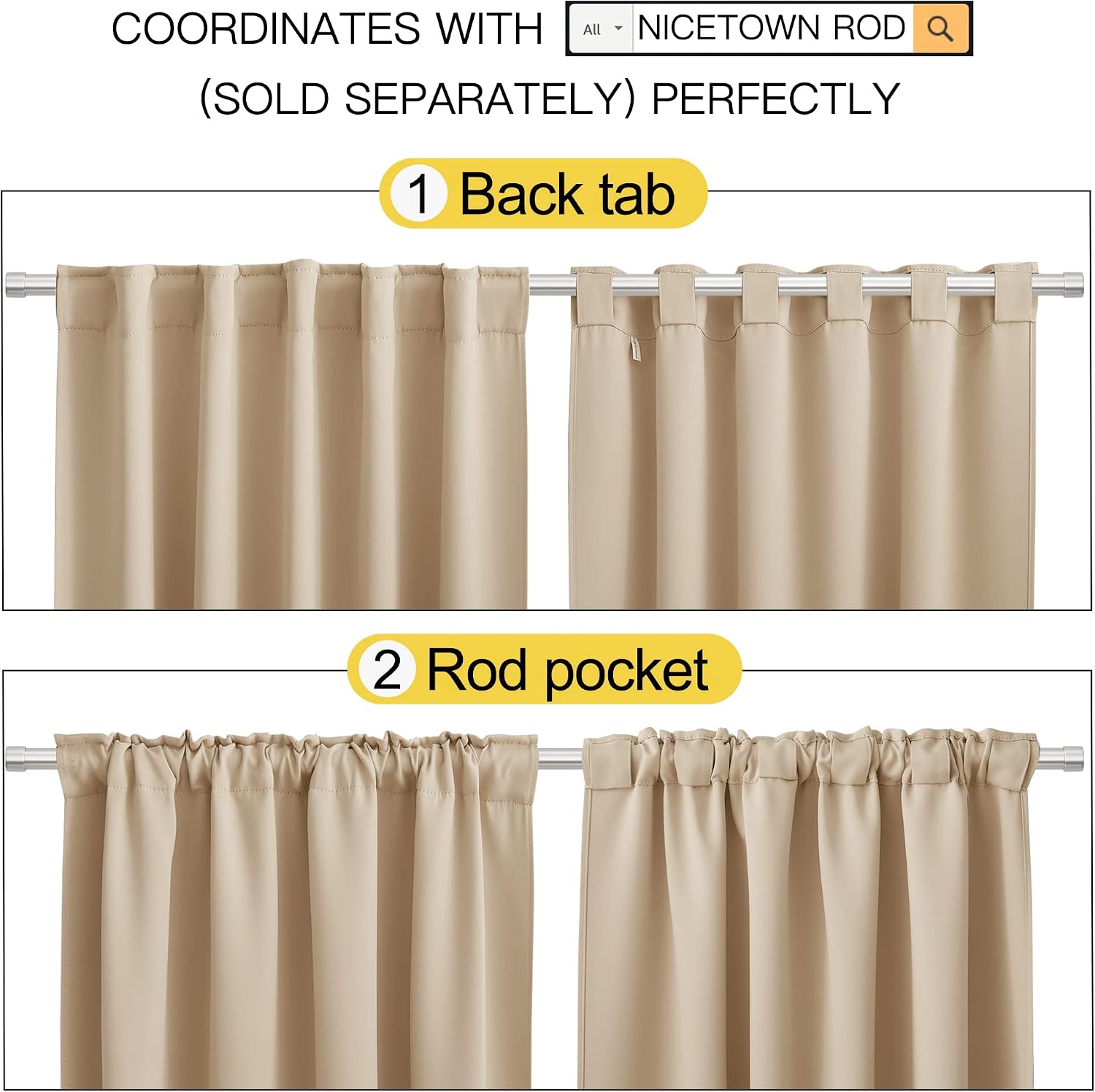 Nicetown Window Treatment Room Darkening Draperies - (Biscotti Beige Color) 52 Width X 108 Length, Room Darkening Curtains and Drapes for B…
