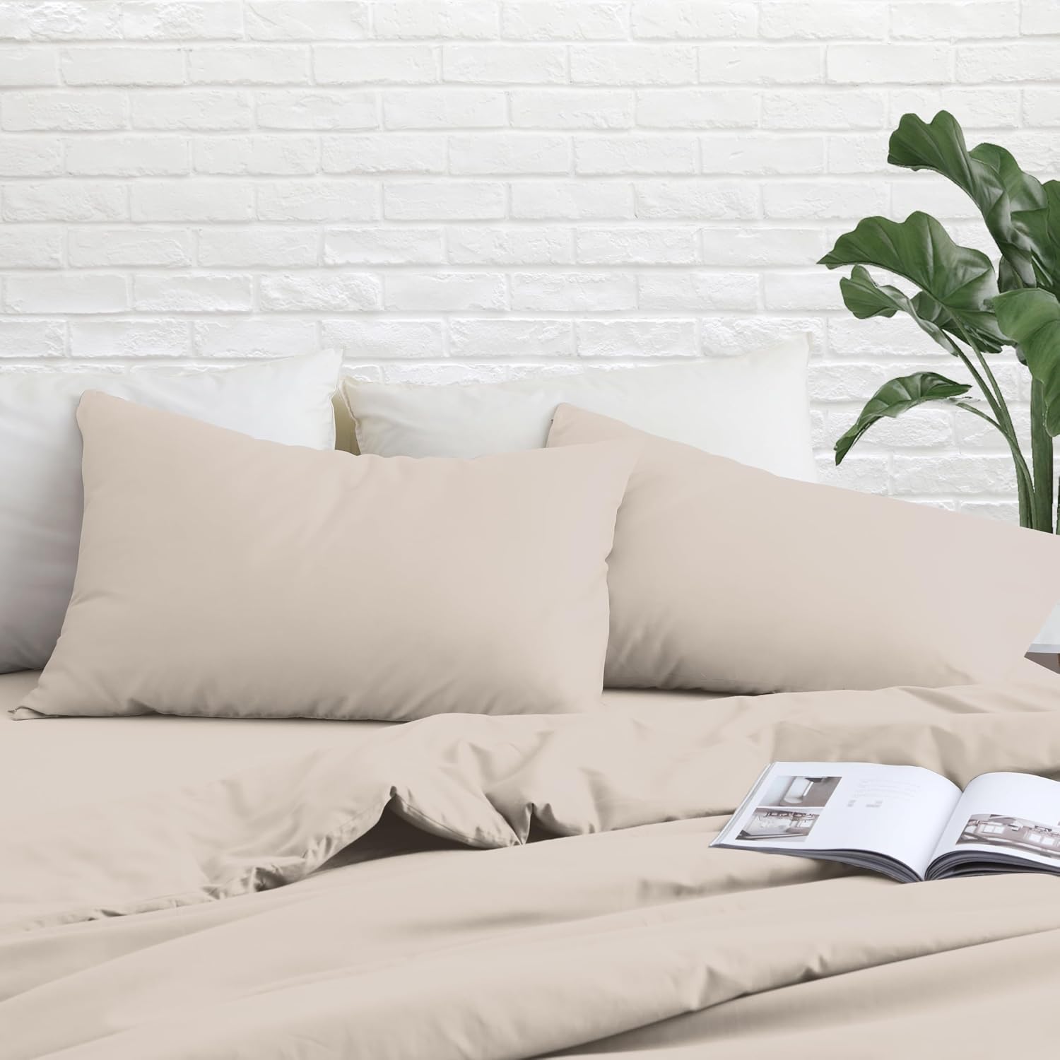 ZaizaiHome Standard Pillow Protector Set of 2, 100% Egyptian Cotton Cases With Zipper, 400 Thread Count Sateen Weave, Light Beige, Standard…