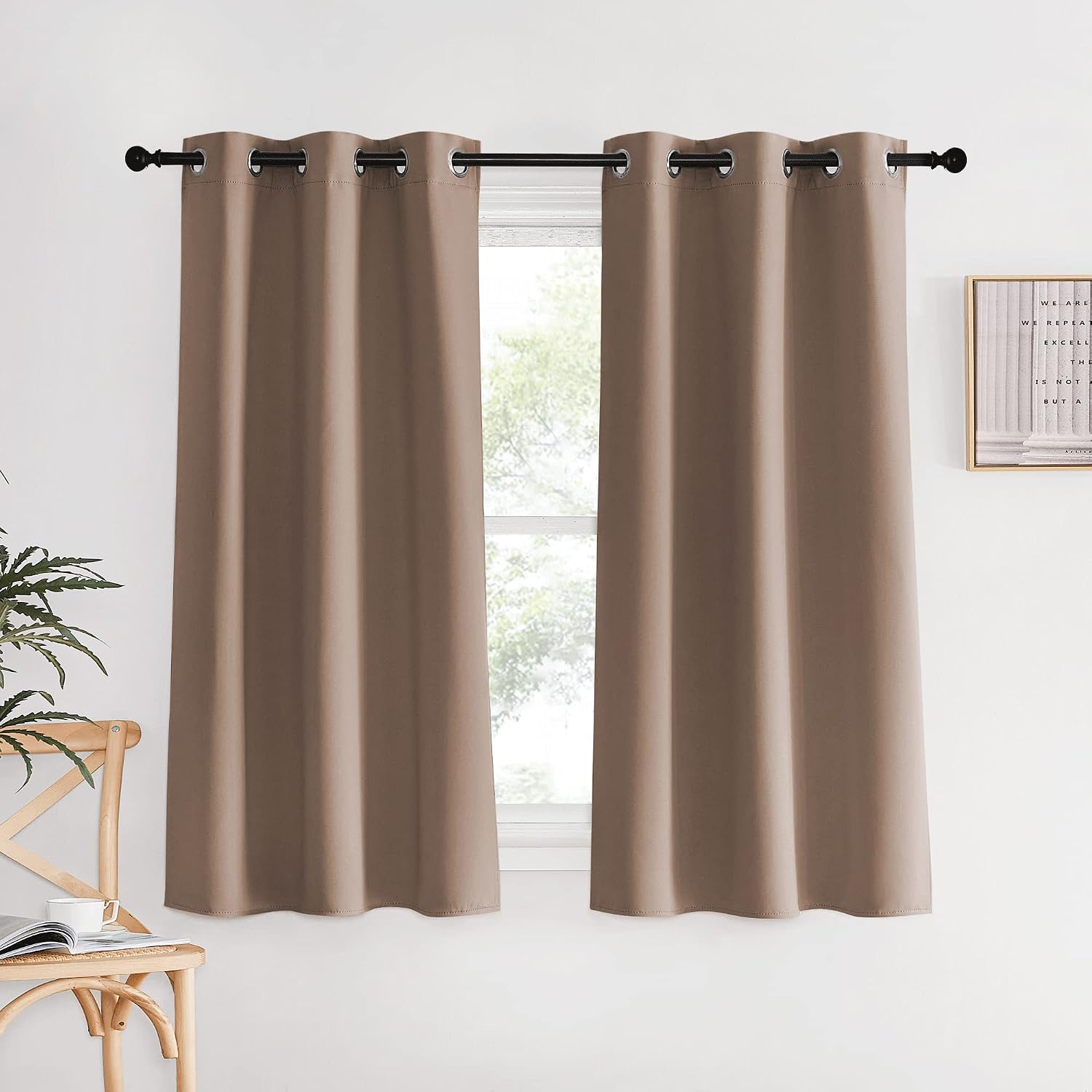NICETOWN Blackout Window Curtains 60 inch Length, Cappuccino, 2 Panels, 34 x 60 Inch, Grommet Top Room Darkening Thermal Insulated Solid…