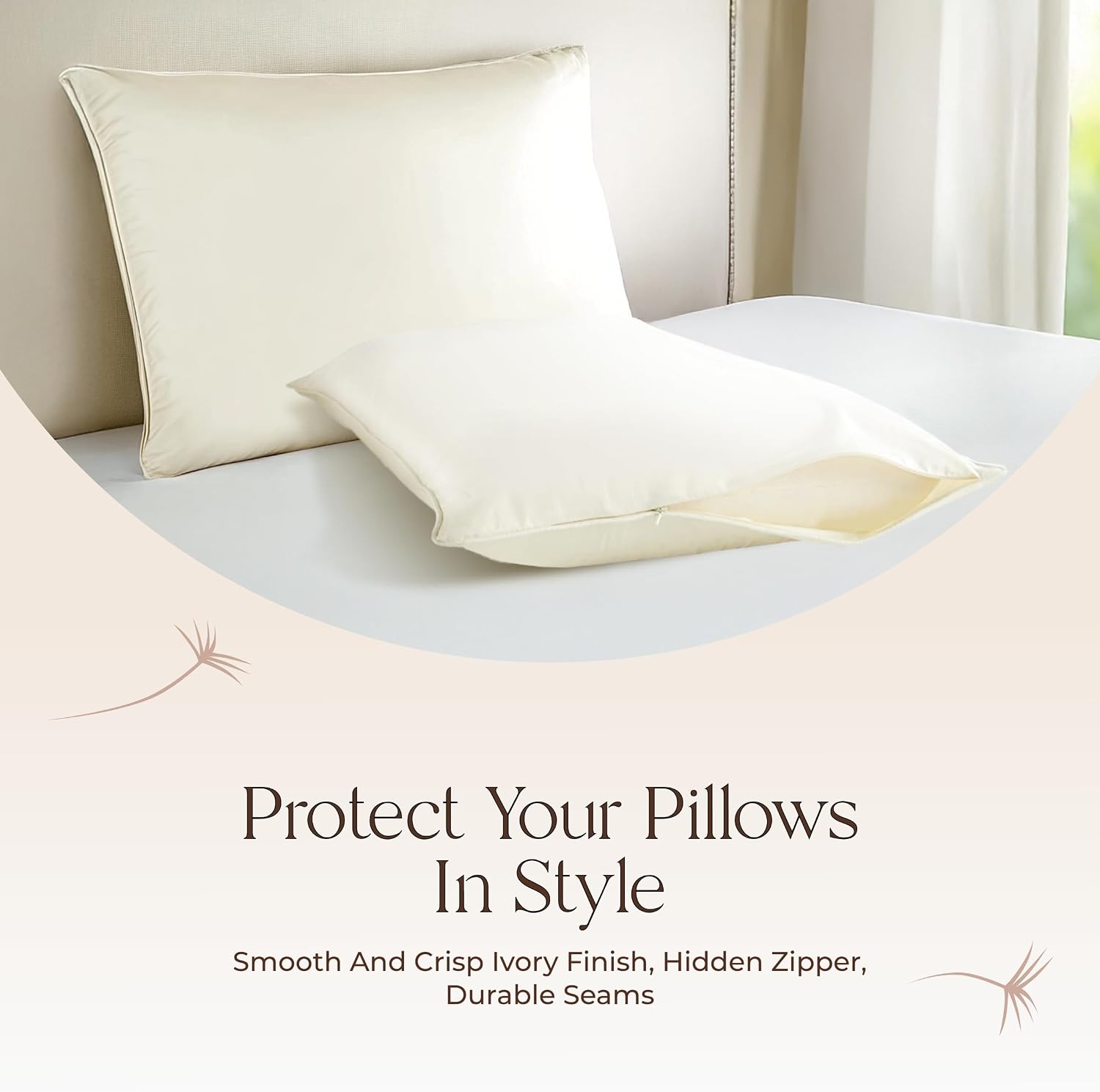 WhisperOrganics Organic Cotton Pillow Protector Standard Size - 100% Cotton GOTS Certified Pillow Case Protector with Zipper - Hypoallergen…