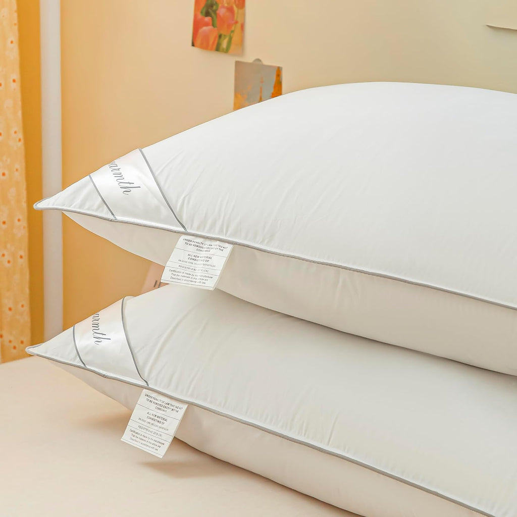 Eastwarmth Goose Feathers Down Pillows for Sleeping, Hotel Collection Bed Pillow with Grey Piping Queen Size (20X30IN) 1 Pack 1 Pack 44oz C…