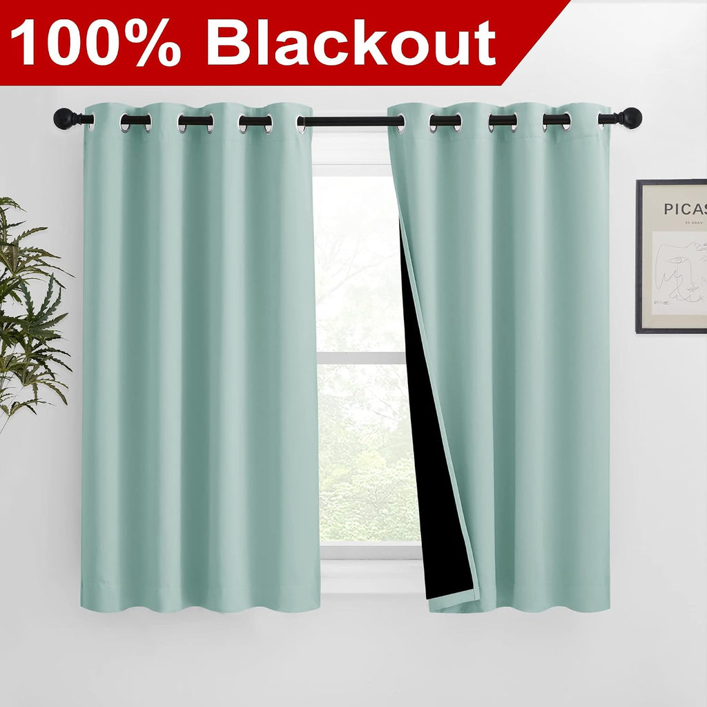 Nicetown 100% Blackout Curtains 54 inches Long, Double-Deck Completely Blackout Window Treatment Thermal Insulated Lined Drapes for Small W…