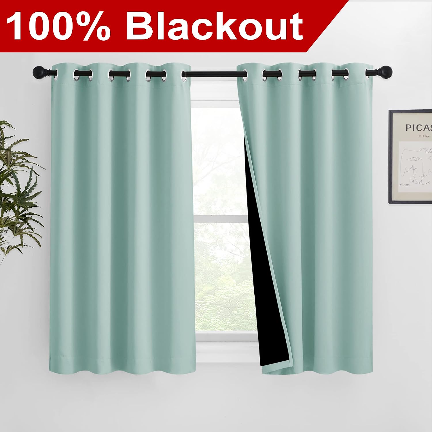 Nicetown 100% Blackout Curtains 54 inches Long, Double-Deck Completely Blackout Window Treatment Thermal Insulated Lined Drapes for Small W…