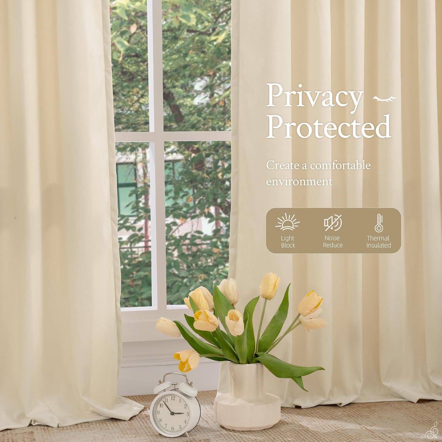 Lamit Beige Velvet Curtains for Living Room 120 Inches Long, Elegant Thermal Insulated Panels Noise Reducing Back Tab and Rod Pocket Drapes…