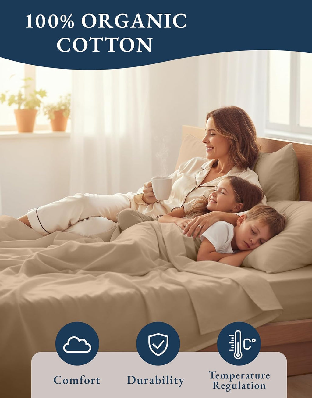 LaneLinen LANE LINEN 100% Organic Cotton California King Sheets Set, 4-Piece Organic Cotton Percale Weave Ultra Soft & Comfy Machine Washab…