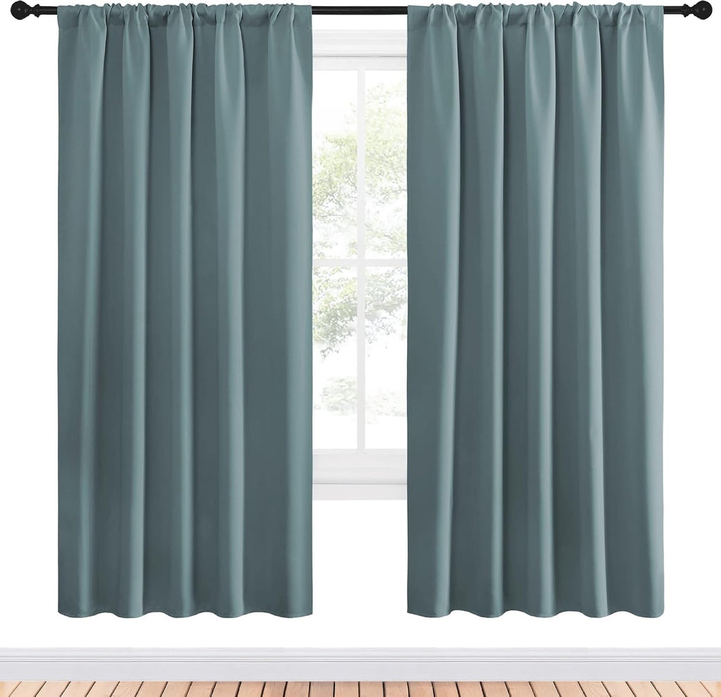 NICETOWN Greyish Blue Blackout Curtains Panels for Window, Thermal Insulated Rod Pocket Blackout Drapes/Draperies for Living Room (2…