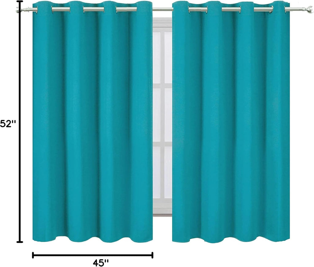Lemomo Teal Blackout Curtains/52 x 45 Inch Length Kids Curtains/Set of 2 Panels Grommet Bedroom Curtains for Living Room 45 Inch silver
