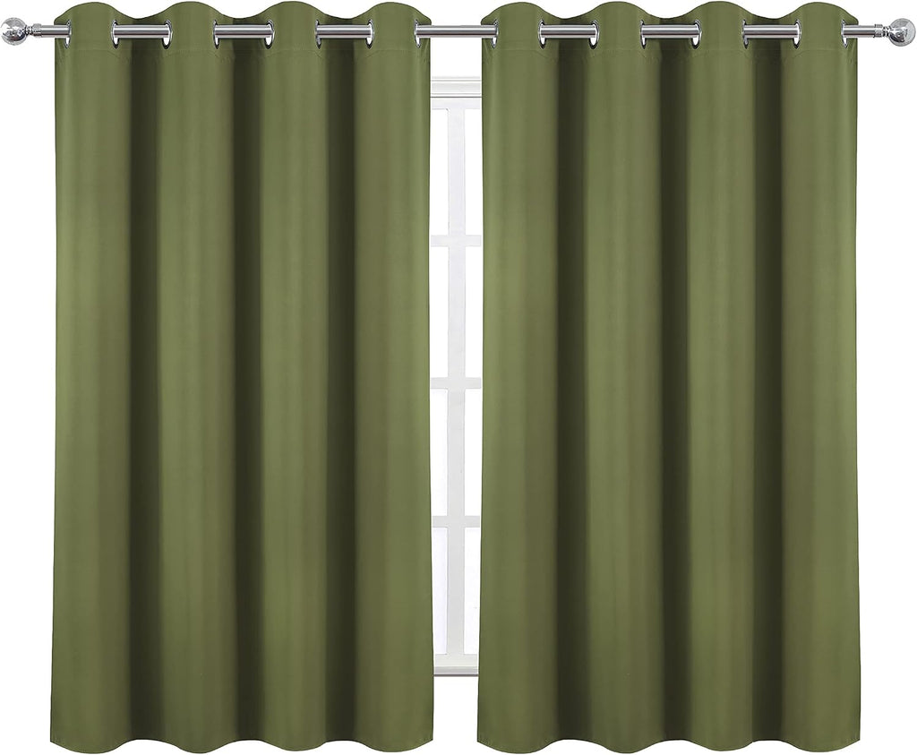 Lemomo Olive Green Thermal Blackout Curtains/52 x 54 Inch/Set of 2 Panels Room Darkening Curtains for Bedroom 54 Inch Green
