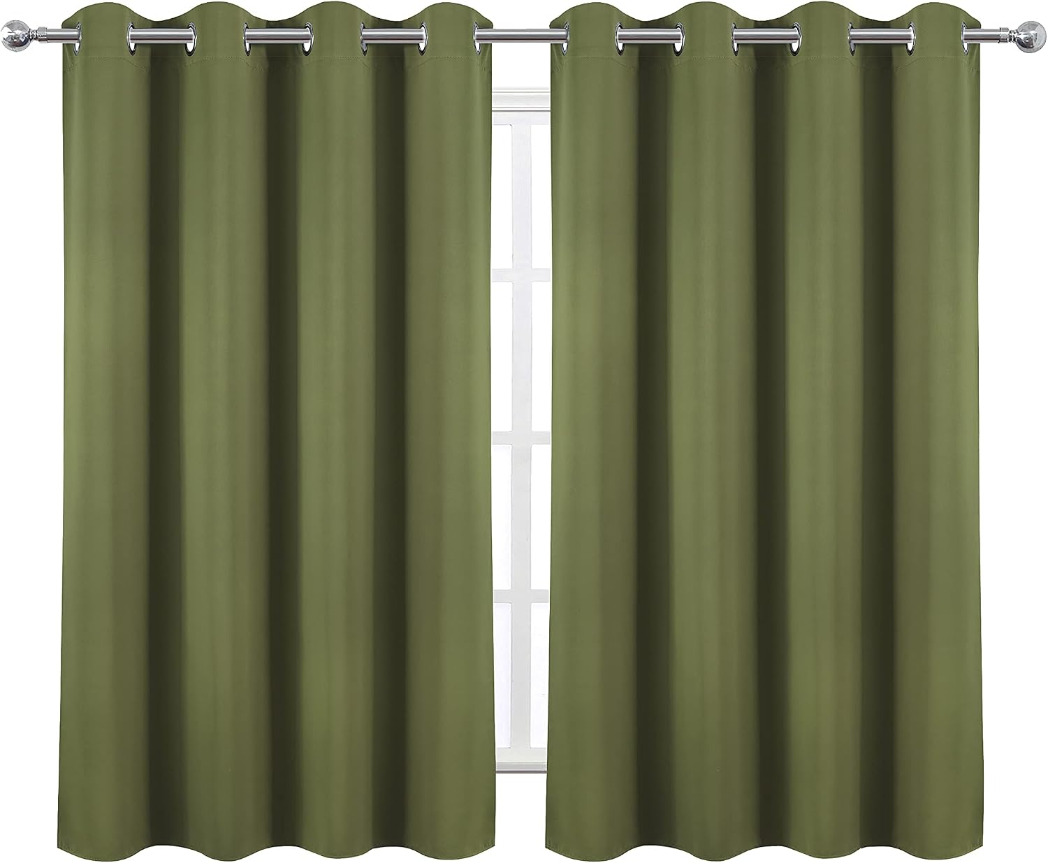 Lemomo Blackout Curtains 52 x 45 inch/Olive Green Curtains Set of 2 Panels/Thermal Insulated Room Darkening Bedroom Curtains 45 inch Green