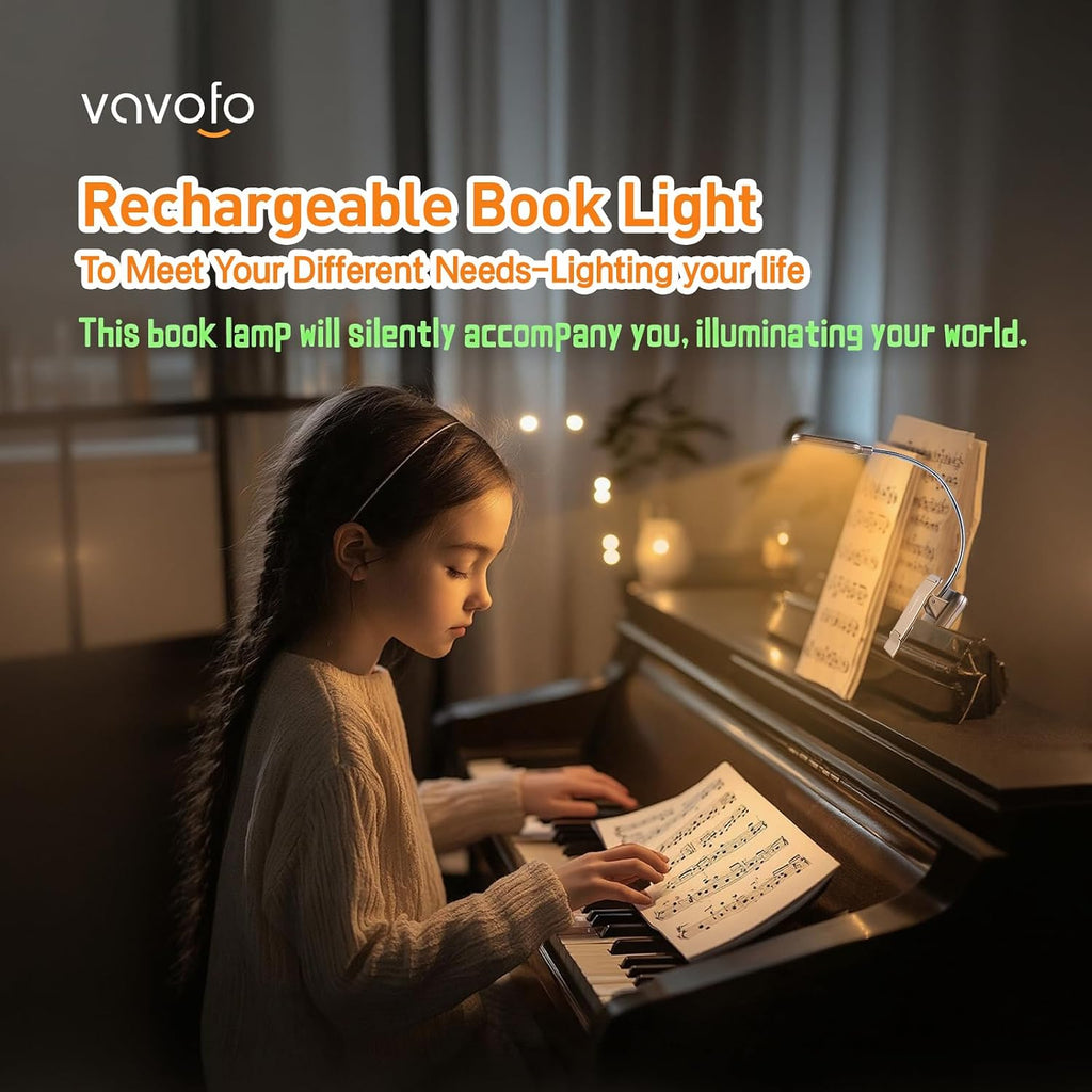 Vavofo Rechargeable Book Light for Reading in Bed Kids, 7 LED Reading Light with 9-Level Warm Cool White Daylight, Eye comfort Lamp with…