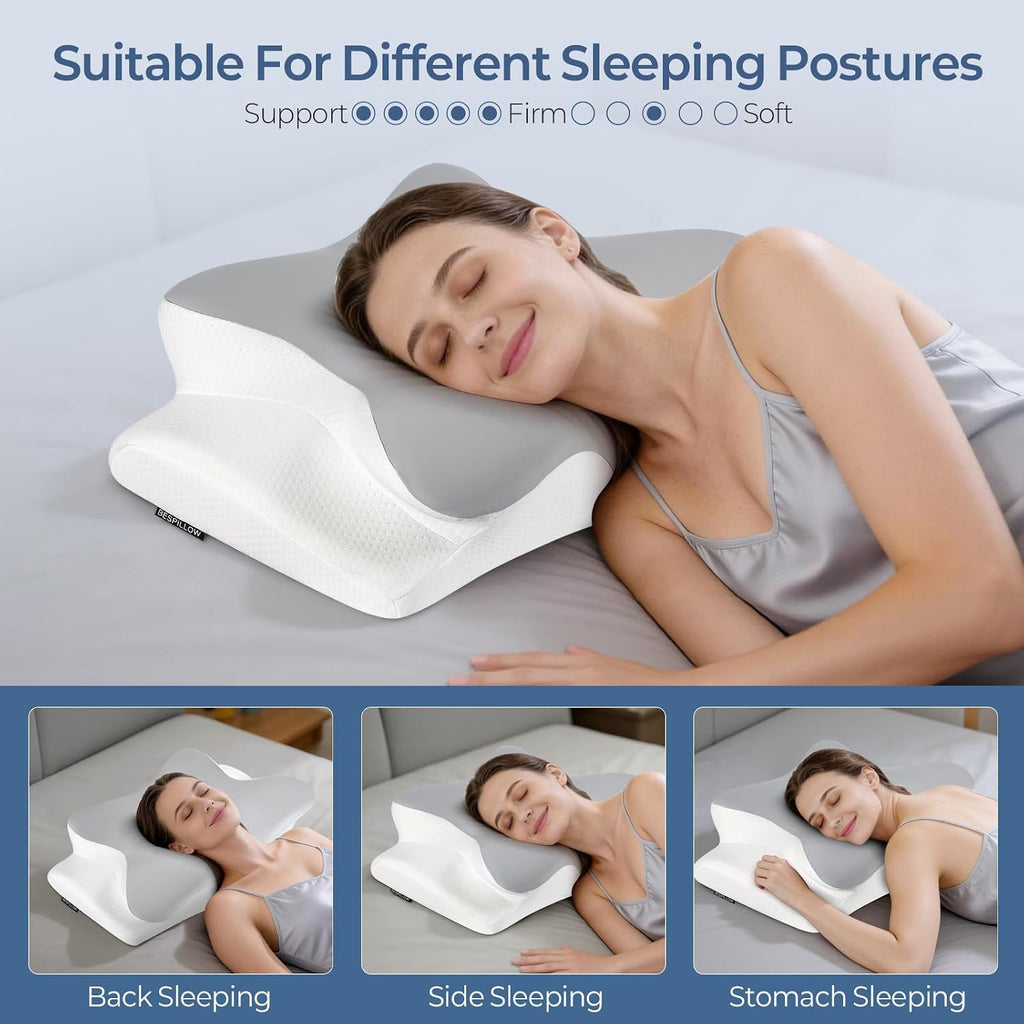 Bespillow Cervical Neck Pillow for - Ergonomic Side Sleeper Pillow for Neck Support, Cooling Memory Foam Pillows for Sleeping, Contour Pill…