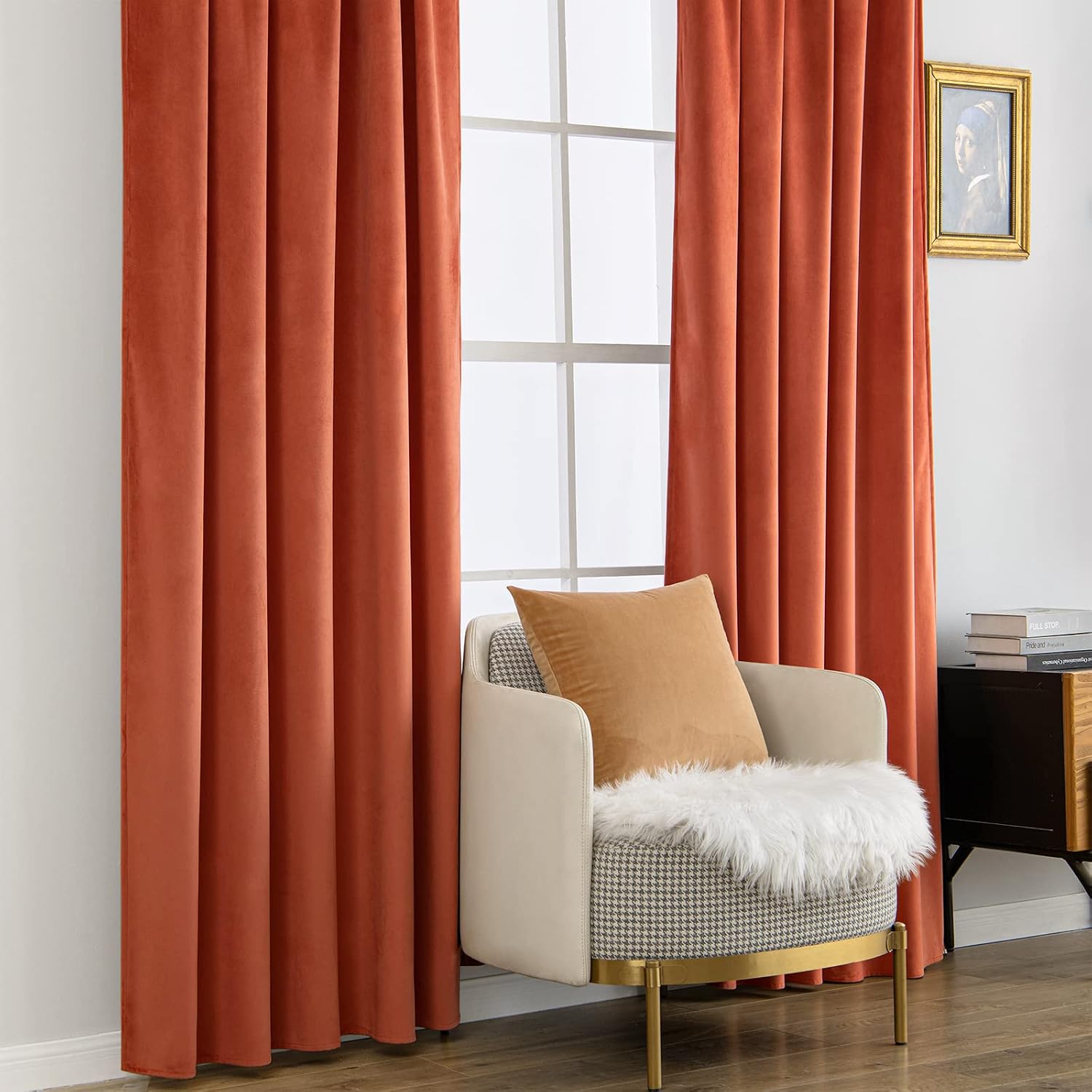 Miulee Velvet Curtains 108 inches Long 2 Panels - Luxury Burnt Orange Curtains for Bedroom Living Room Thermal Insulated Super Soft Window…