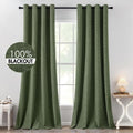 Miulee 100% Blackout Linen Textured Curtains for Bedroom Solid Thermal Insulated Olive Green Grommet Room Darkening Curtains & Drapes Luxur…