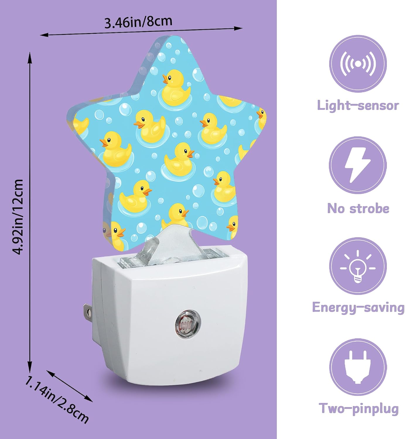 Cute Rubber Ducks Decorative Nightlight Plug in Wall, Bubbles Star Shaped Night Light with Built in Sensor for Home Decor, Kitchen Hallway…