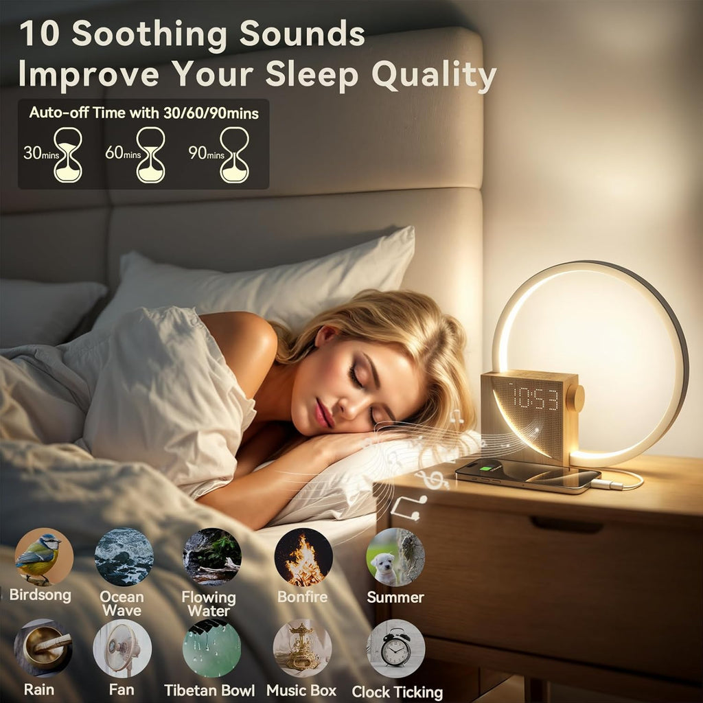 Vivilumens Sunrise Alarm Clock Sound Machine Nightlight, Gradual Wake Up Light, Digital Dimmable Clock, 10 White Noise Sleep Sounds…