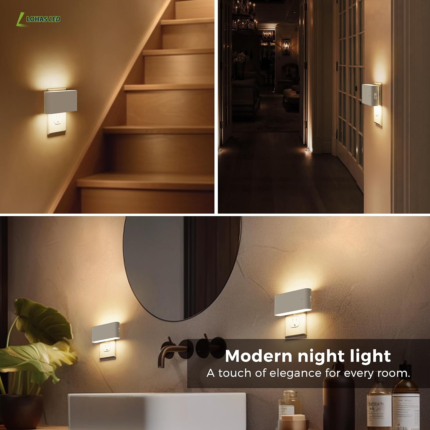 L LOHAS LED Night Light, 2 Pack Dimmable Modern LED Night Lights Plug into Wall, Dusk to Dawn Sensor Night Lights for Kid, 0-100LM 3000K…