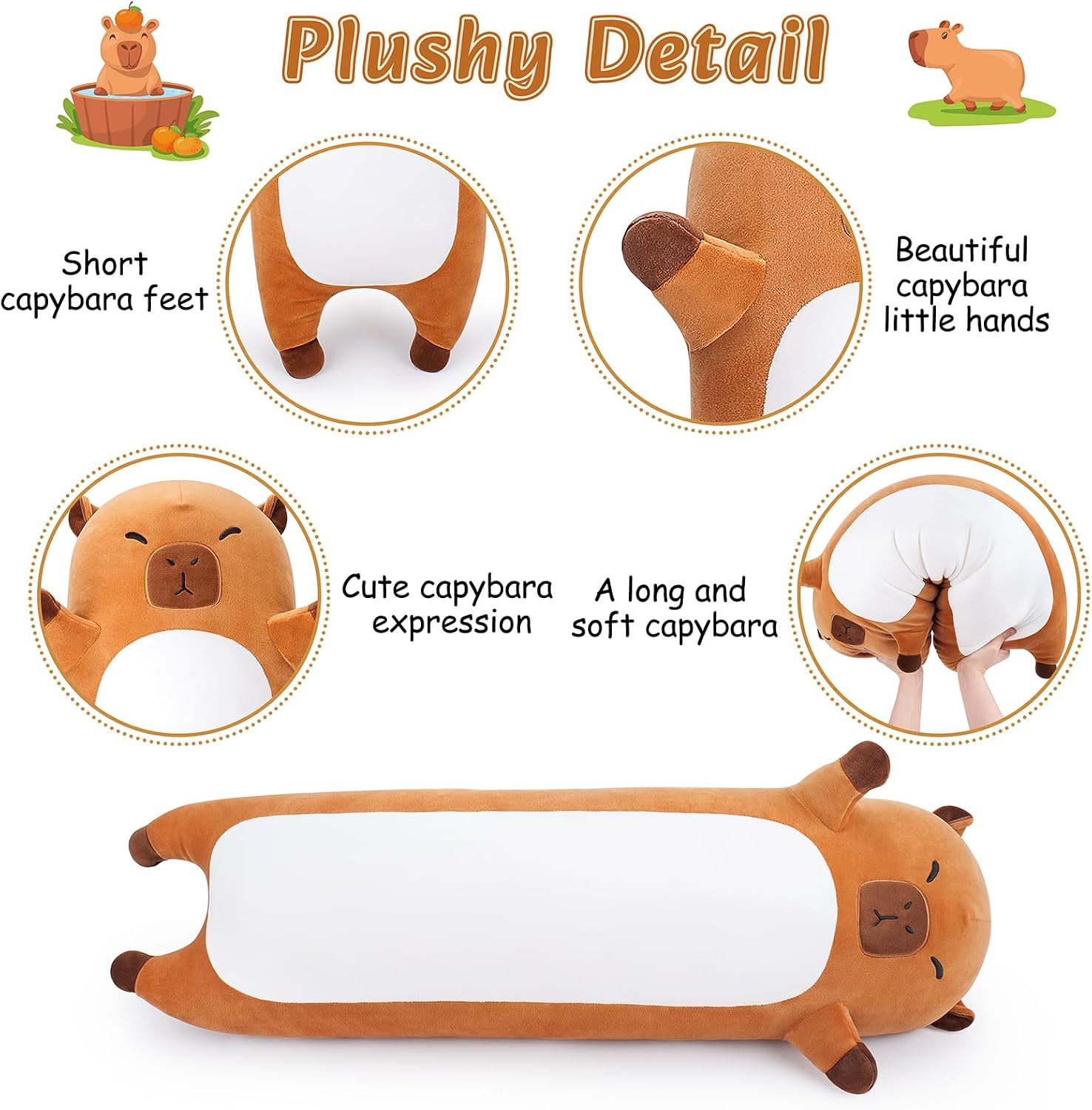Large Capybara Stuffed Animal,33.5” Long Capybara Plush, Cute Plushies Animal Body Pillow, Kawaii Big Plush Toy Animals Gifts, Animals…