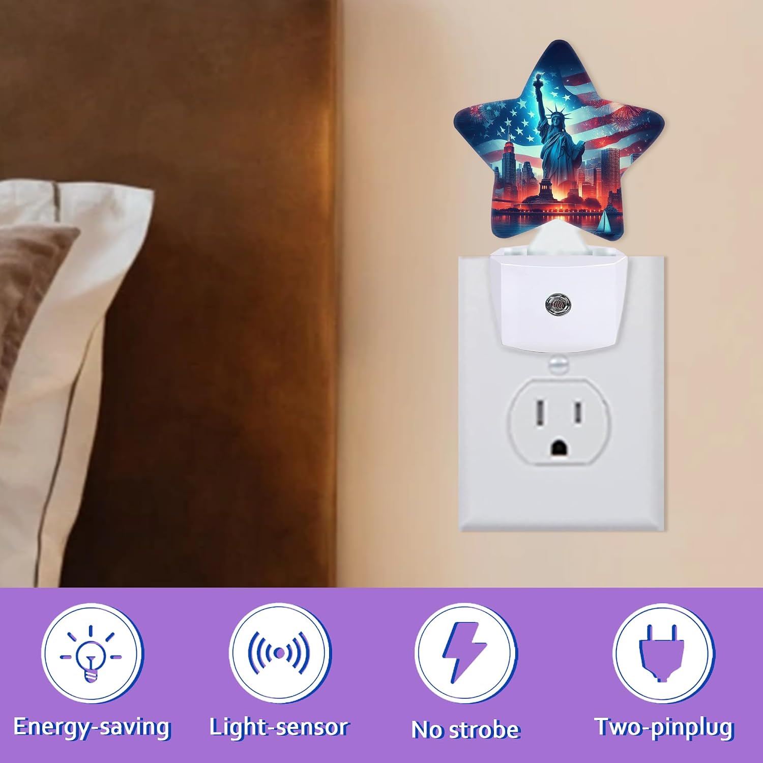 Energy Efficient Nightlights Plug in Wall, Statue of Liberty Night Light for Kids Bedroom Decorative, American Flag Dusk-to-Dawn Sensor…