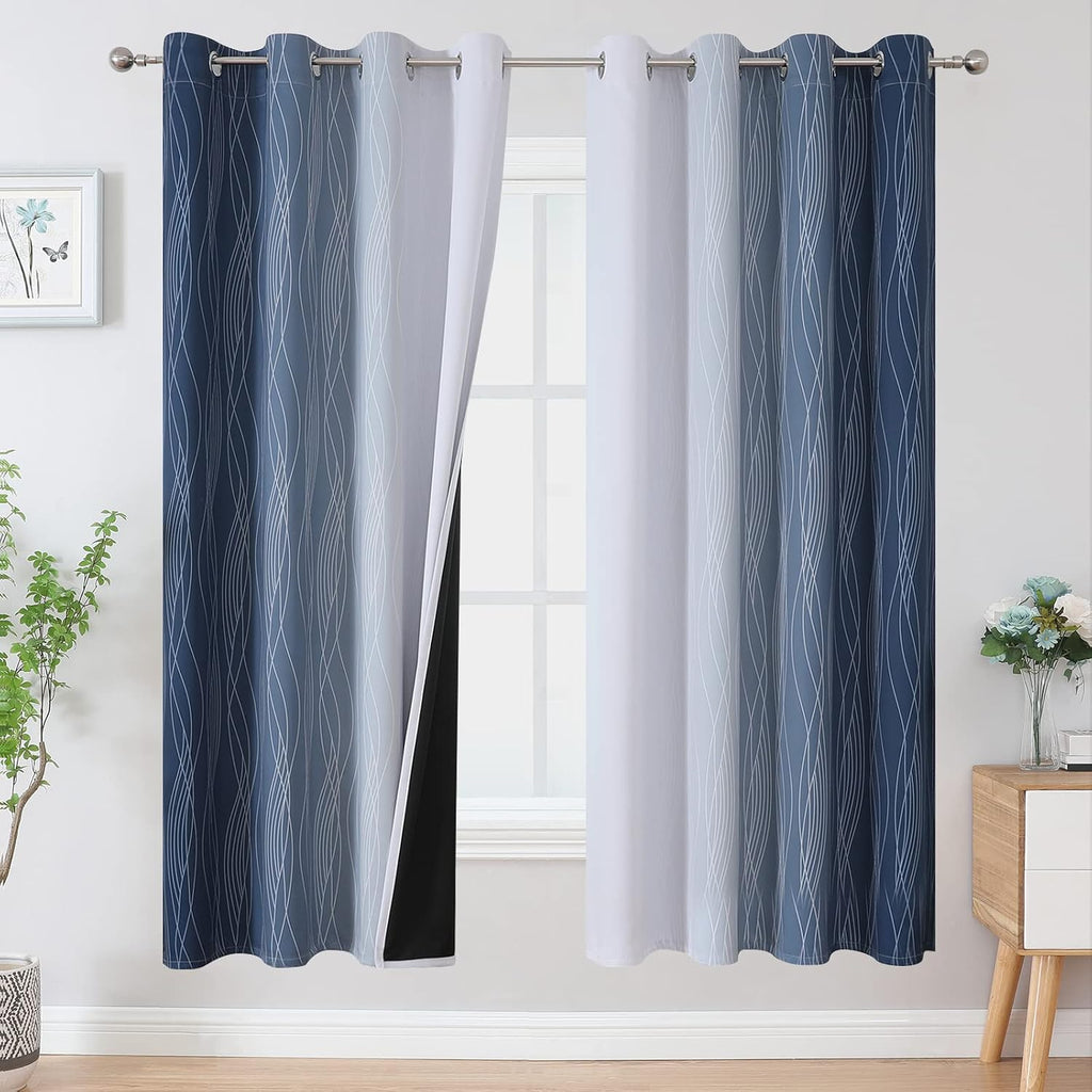 Estelartextiler Estelar Textiler Navy Blue and Grayish White Blackout Curtains for Bedroom 72 Inches Long, Thermal Insulated Ombre Blackout…