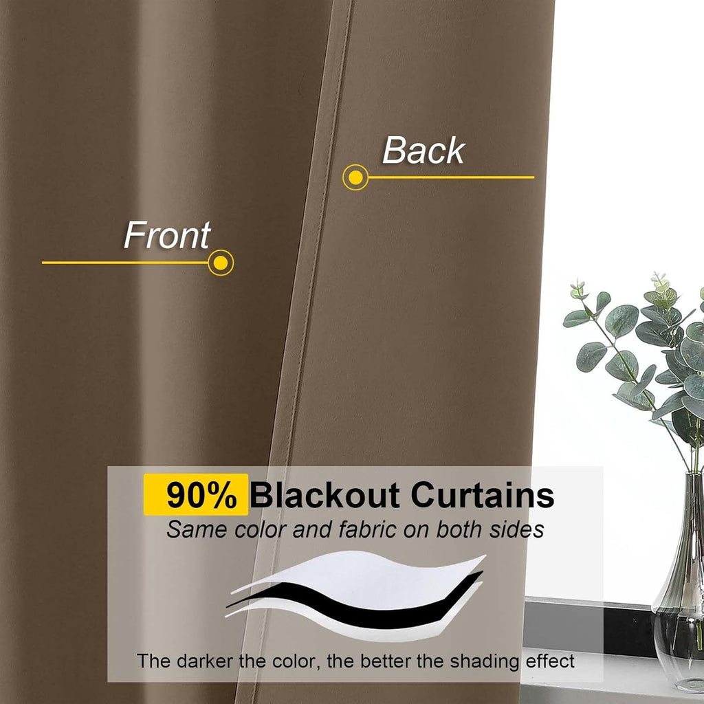 WelvetBLK Brown Room Darkening Curtains for Bedroom Living Room 45 Inch Length 2 Panels Set, Soft Solid Thermal Insulated Rod Pocket Short…