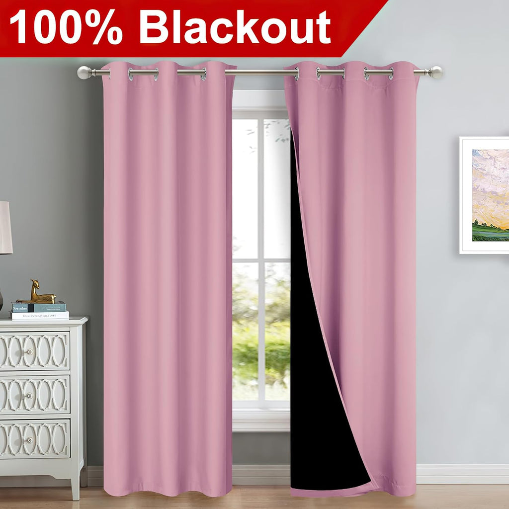 Nicetown Crystal Pink Full Shade Curtain Panels, Pair of Thermal Insulated & Energy Efficiency Blackout Curtains for Living Room Windows, L…