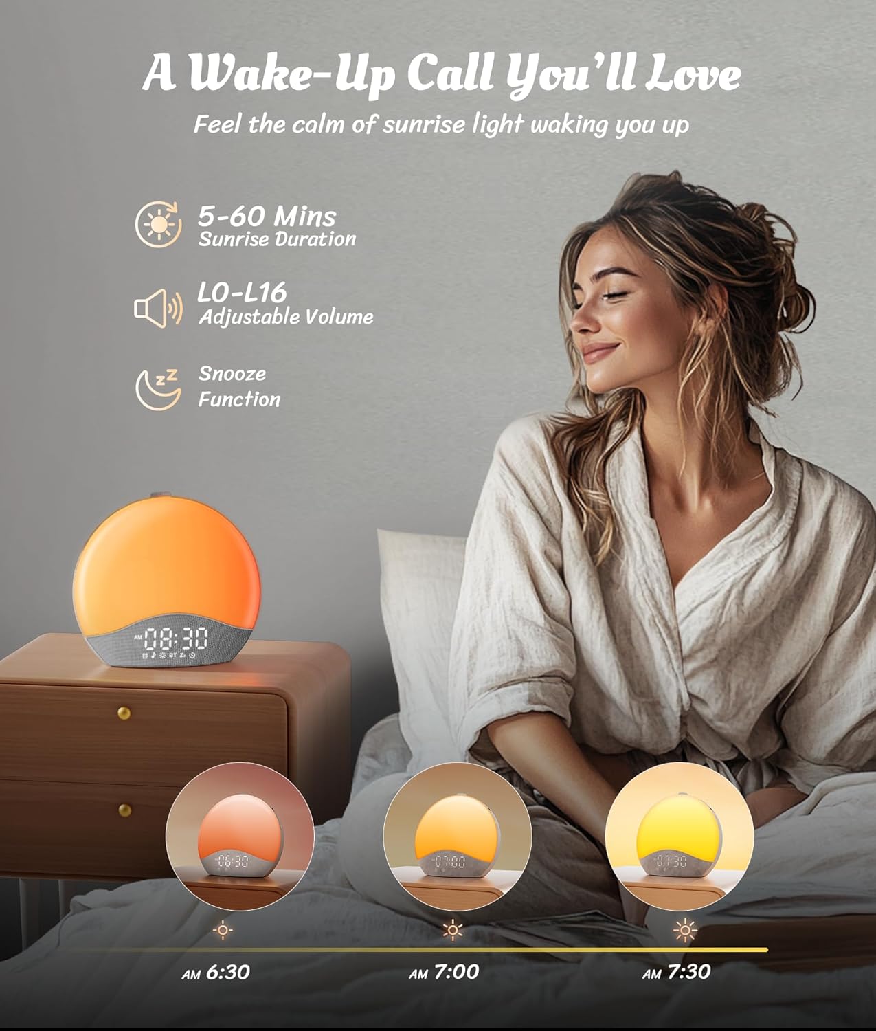 ecozy Sunrise Alarm Clock, White Noise Sound Machine, Alarm Clock for Bedrooms, 26 Soothing Sounds, 17 Night Lights, Bluetooth Speaker…