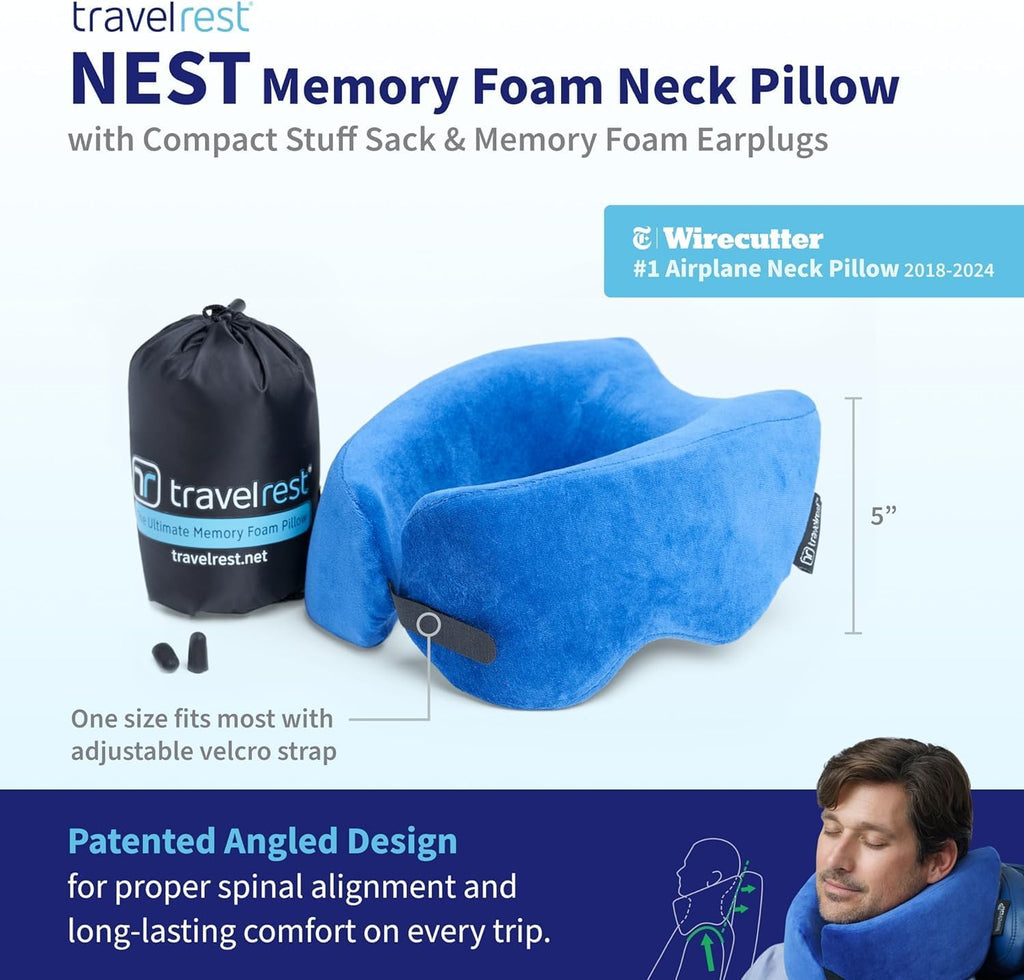TRAVELREST Sleep Neck Pillow Travel - Travel Essentials, Memory Foam, Neck Support Pillow for Long Flight, Plane Sleeping Accessories…
