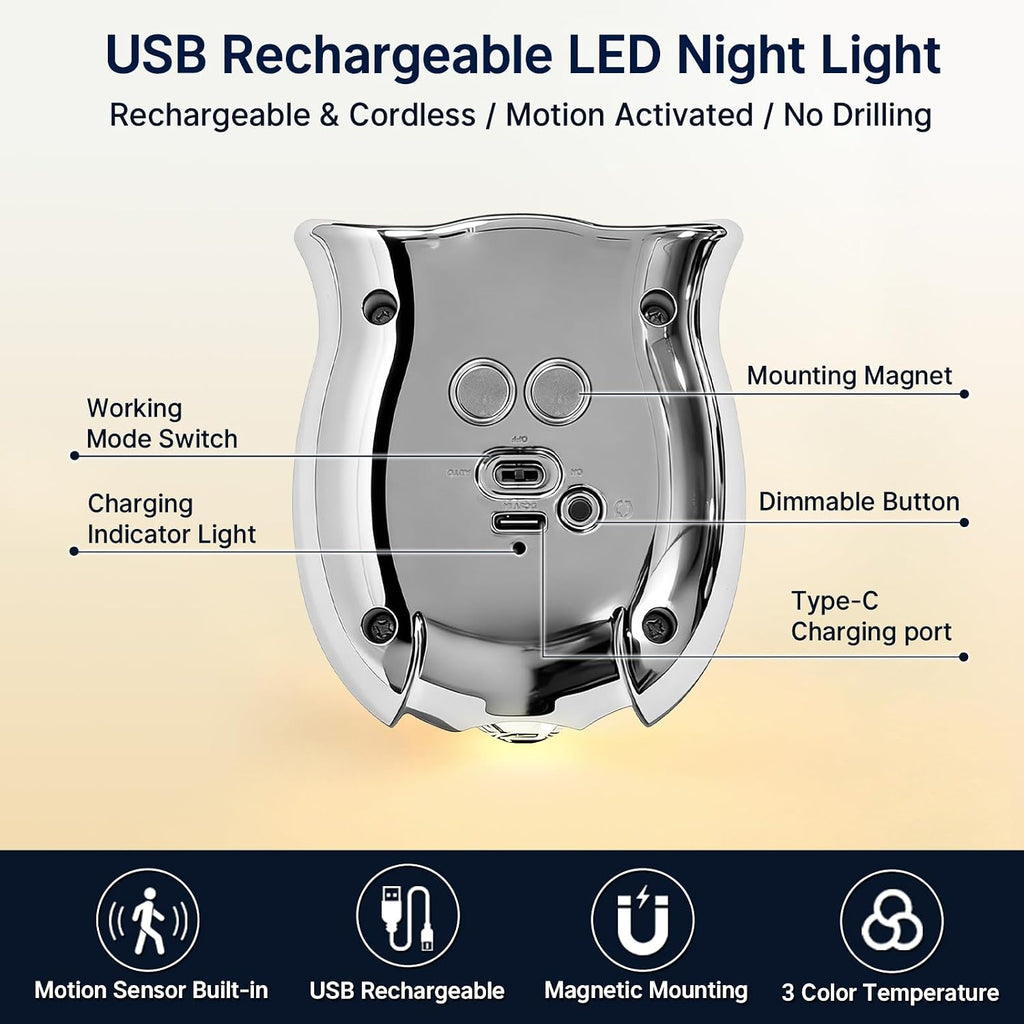 Motion Sensor Night Light: 1200mAh Rechargeable Wall Sconce 2pcs Magnetic Stair Lights Indoor Wireless Wall Sconces Night Light for…