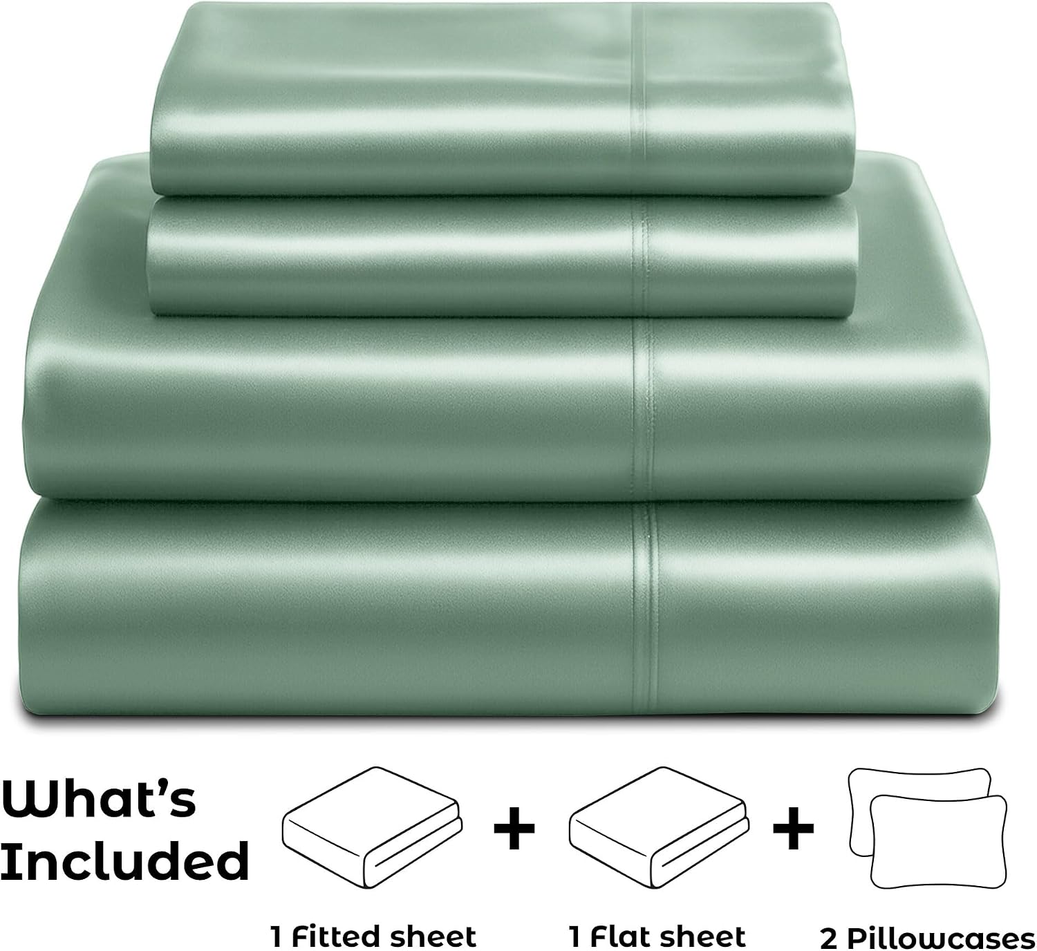 PureBedding Satin Sheets King [4-Piece, Champagne Green] Hotel Luxury Silky Bed Sheets - Extra Soft 1800 Microfiber Sheet Set, Wrinkle, Fad…
