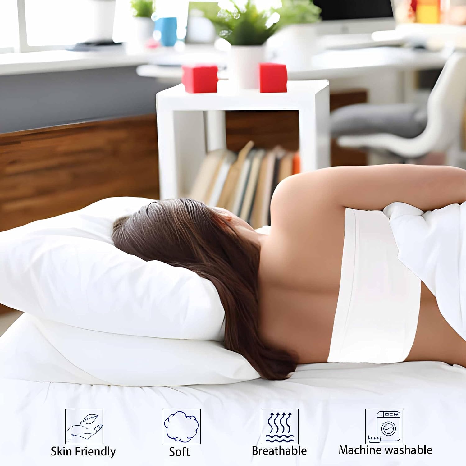 iFaon Thin Flat Ultra Soft Bed Pillows Standard Size Set of 2 Pack for Sleeping, Bed Pillow for Stomach Back and Side Sleepers, Machin…