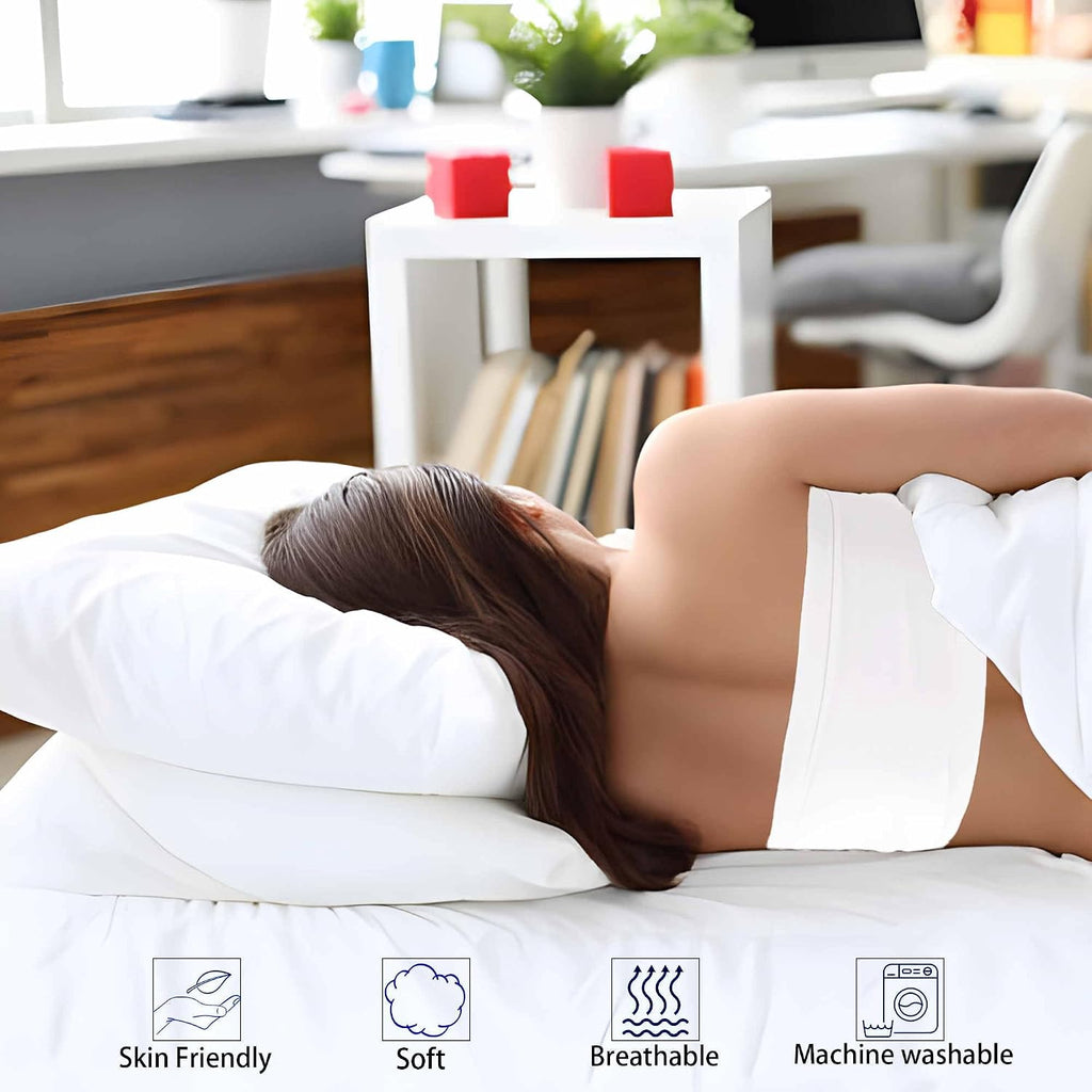 iFaon Thin Flat Ultra Soft Bed Pillows Queen Size Set of 2 Pack for Sleeping, Bed Pillow for Stomach Back and Side Sleepers, Machine W…
