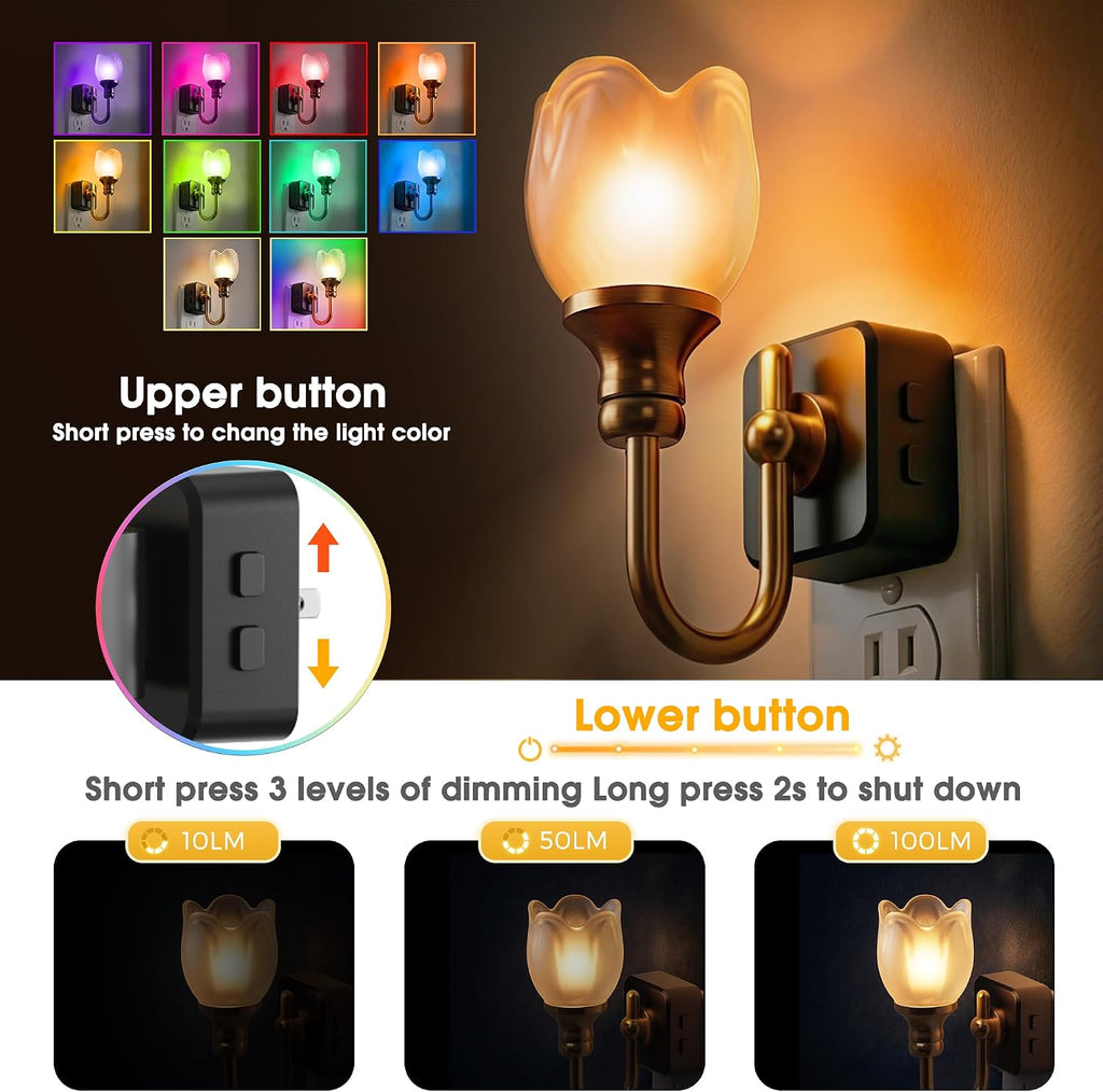 L LOHAS LED Night Lights Plug into Wall, RGB Floral Night Lights with Dusk to Dawn Sensor, 0-100lm Adjustable Brightness, for Hallway…