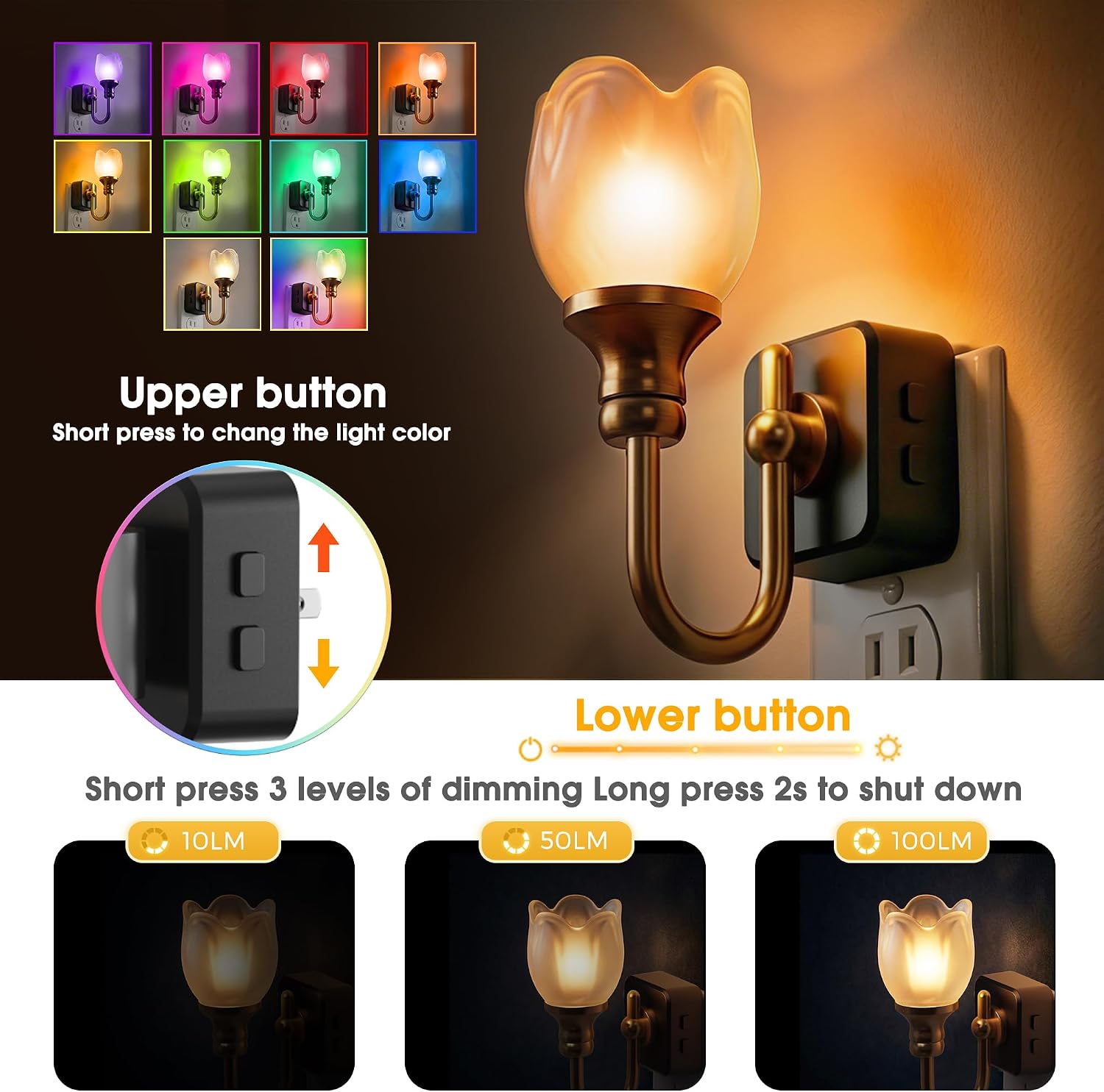L LOHAS LED Night Lights Plug into Wall, RGB Floral Night Lights with Dusk to Dawn Sensor, 0-100lm Adjustable Brightness, for Hallway…