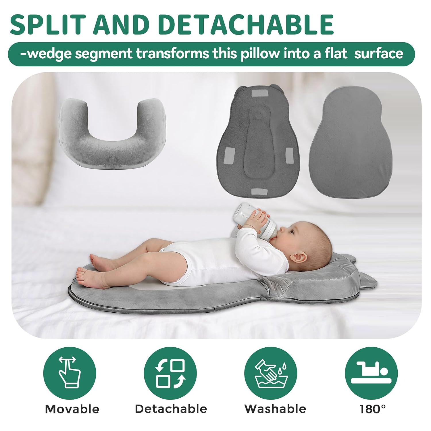 Rootling Baby Feeding Pillow, Anti Overflow Feeding Pillow for Reducing Spit-Up, Safety Nursing Pillow, Baby Lounger Reflux Wedge…
