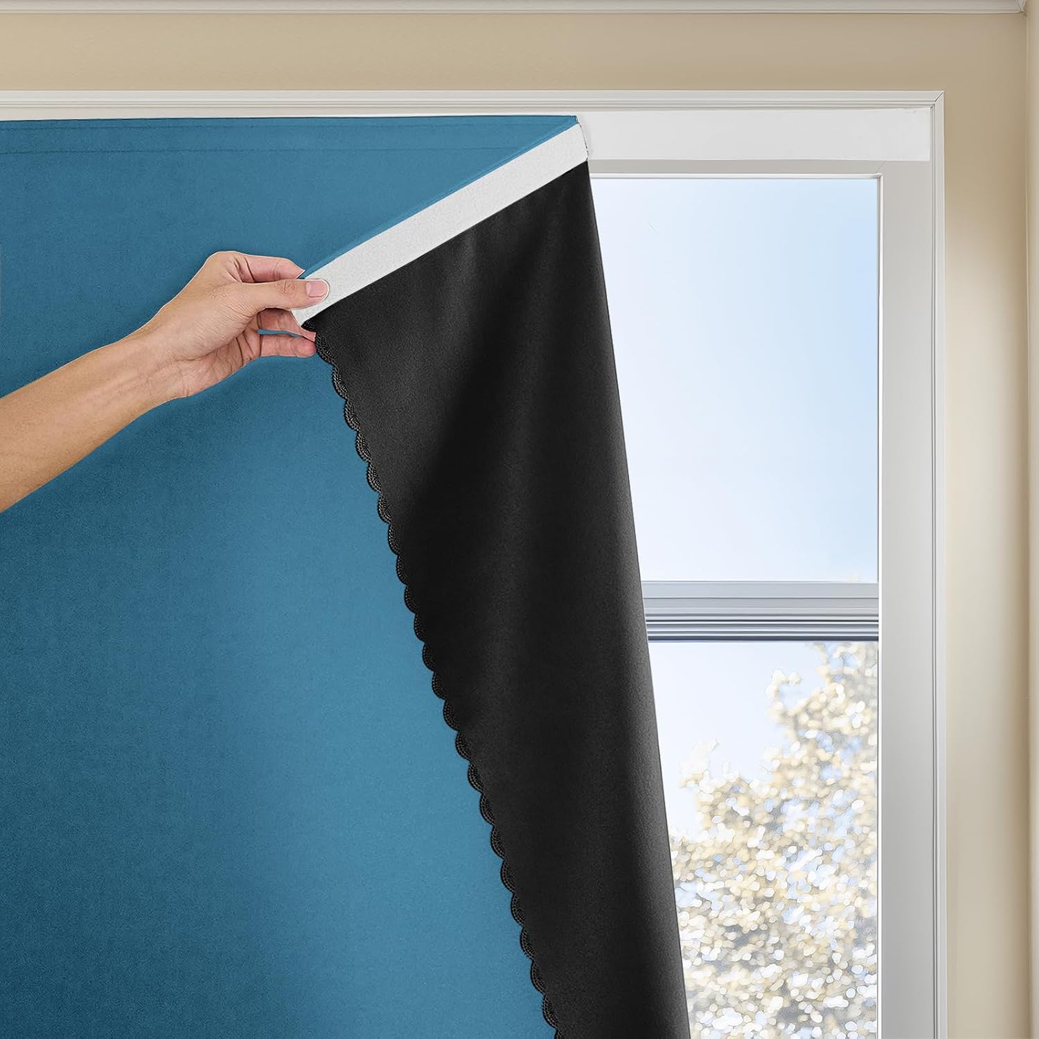 Jilron Magic Tape Stick on Portable Curtains for Windows, Bedroom Blackout Curtains for - Thermal Lnsulated No Drill Curtains Room Darkening…