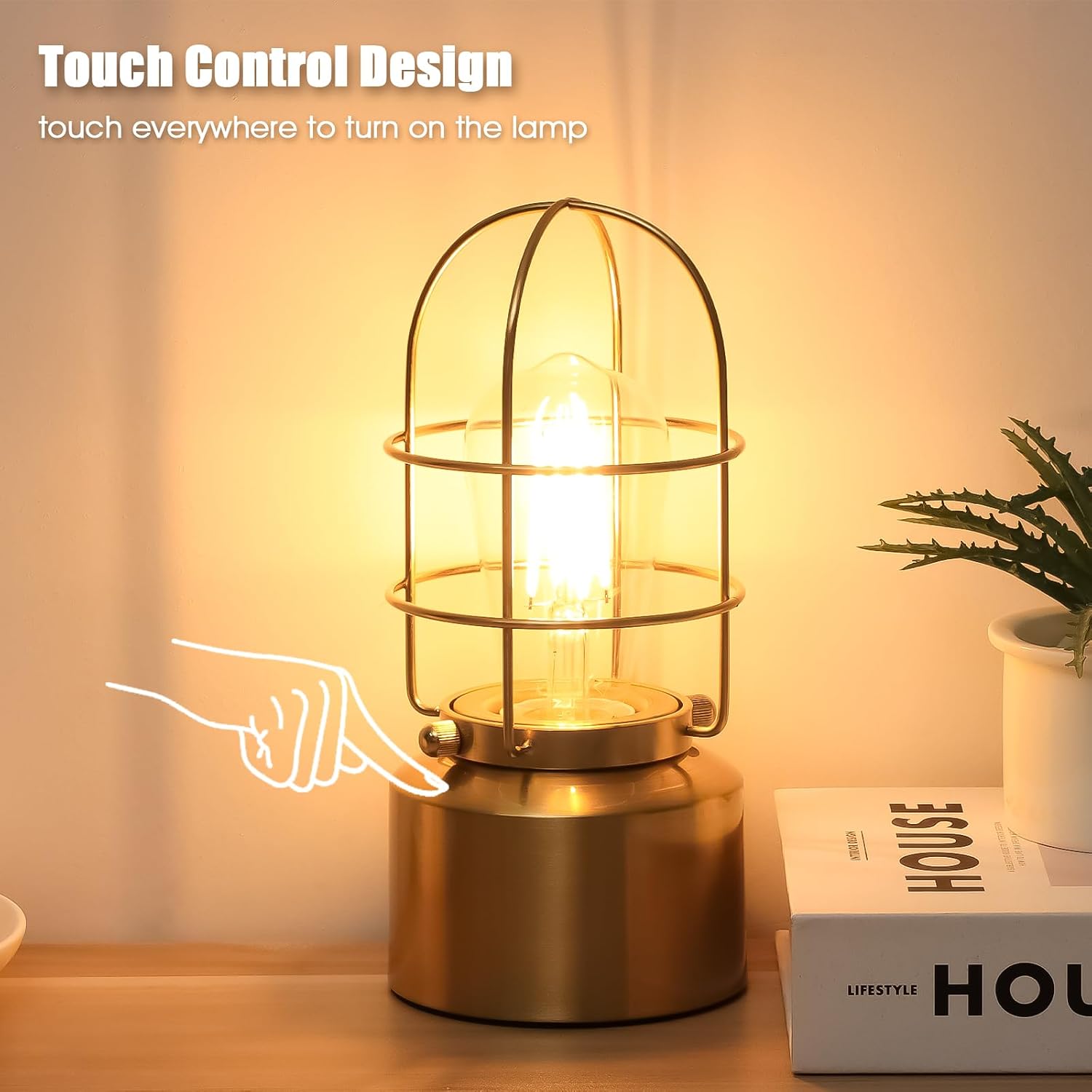 Haian Support Small Touch Gold Table Lamp for Small Spaces - 3 Way Dimmable Industrial Bedside Lamp - Steampunk Antique Nightstand Desk…