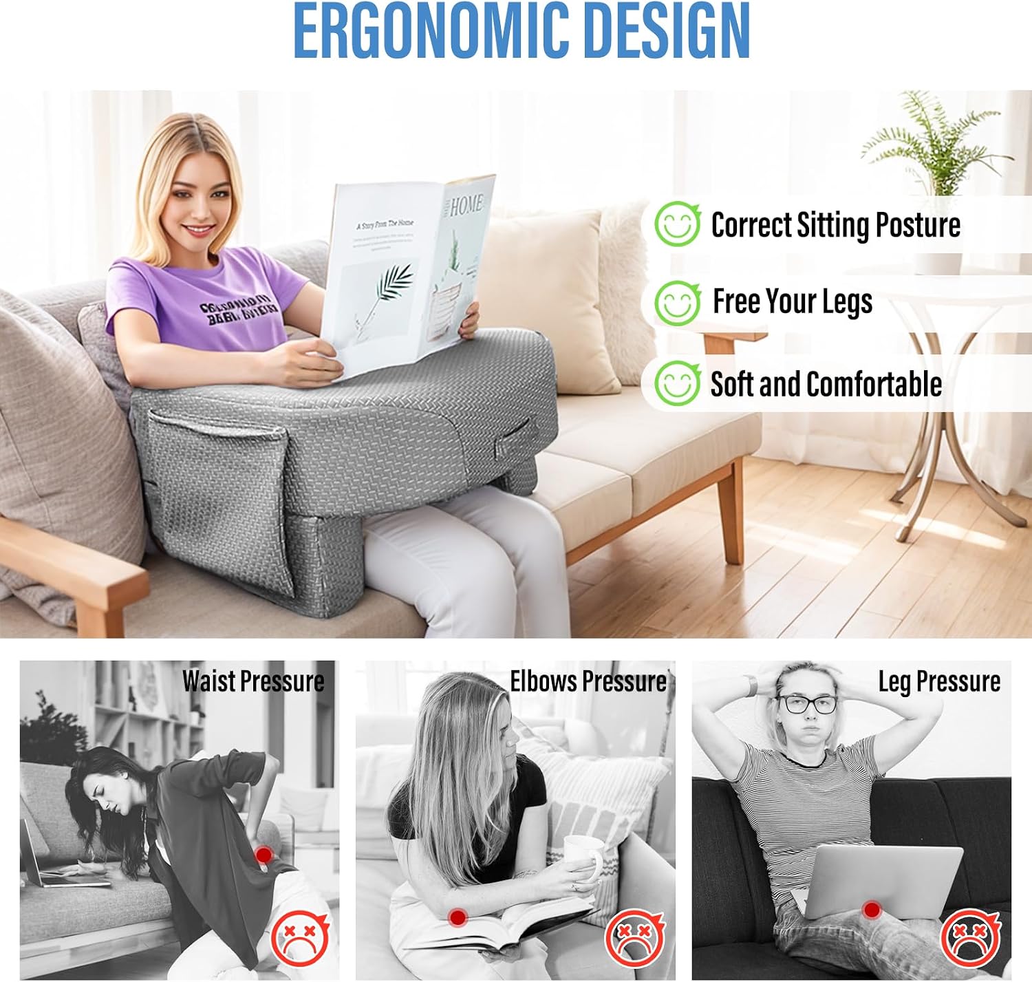 Lebenguru Reading Pillow for Laptop, Extra Large Armrest Gaming Pillow for Working, Hight Adjustable Lap Desk Pillow for Adult Sitting in B…