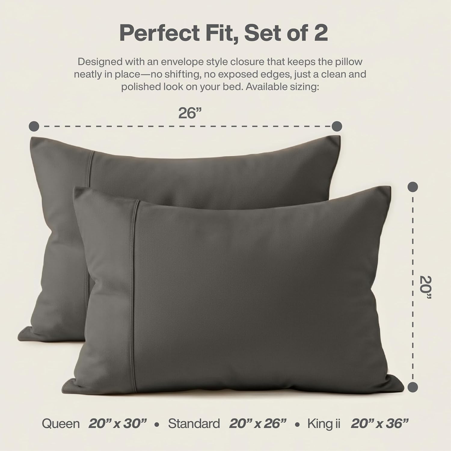 Queensbay Standard Pillow Cases Set of 2, Microfiber Cooling Pillowcases, Soft Breathable Envelope Closure Pillow Covers, Wrinkle Free Easy…