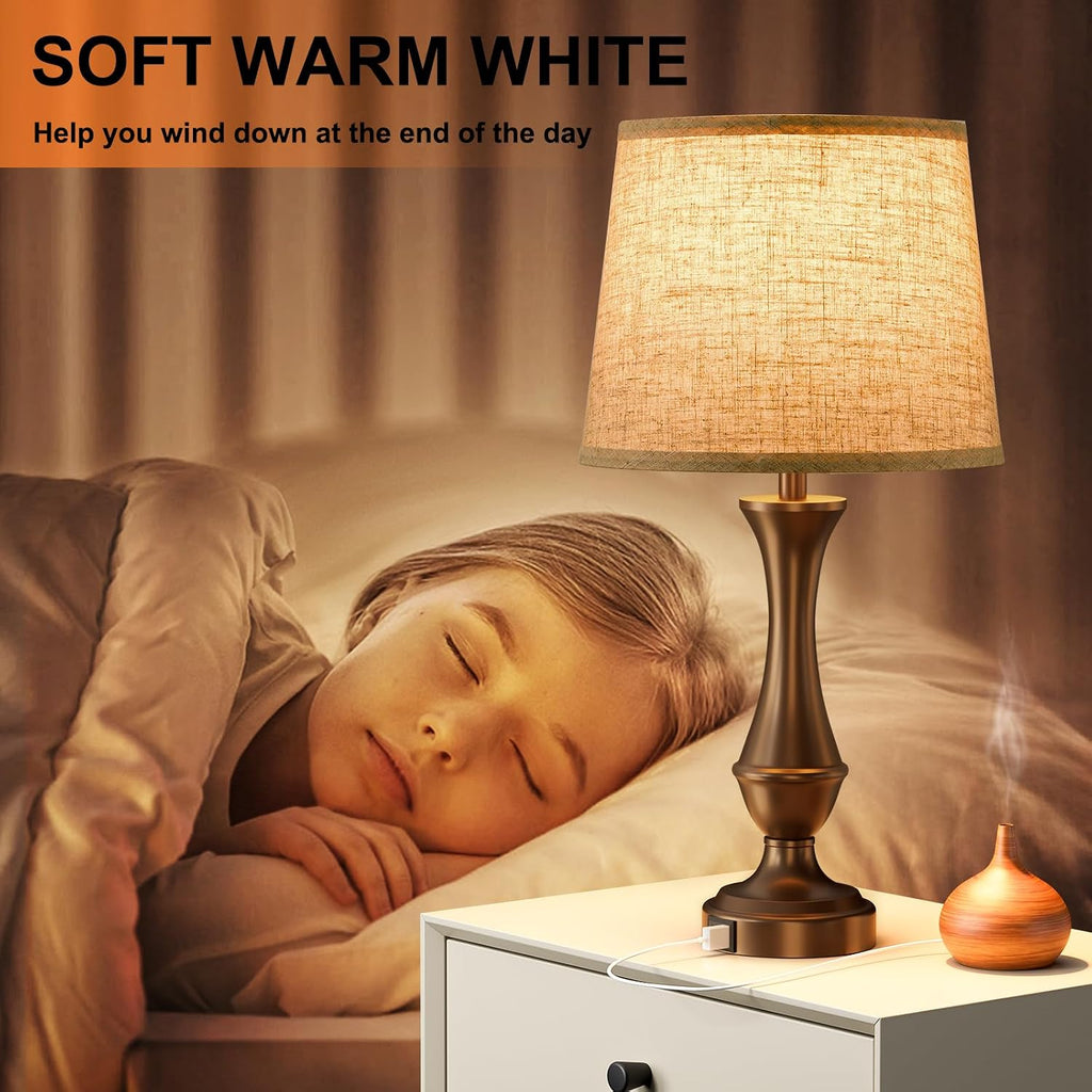 Seealle Upgraded Touch Lamps for Night Stands Set of 2 - Bedside Lamps with USB C+A, 3 Way Dimmable for Bedroom Living Room End Tables…
