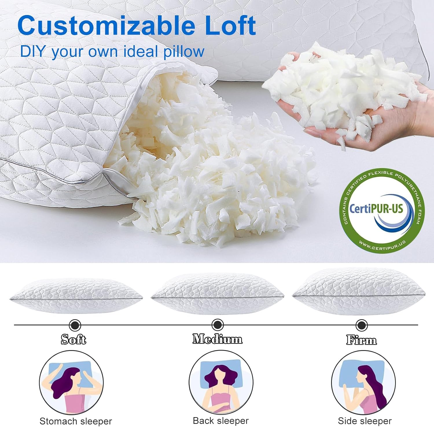 Seyfote Cooling King Size Pillows Set of 2, Shredded Memory Foam Pillows, Adjustable Firm Bed Pillows Cool Cold Pillow for Hot Side Back St…