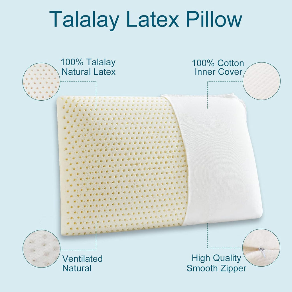 Kiss Dream Talalay Latex Pillow, Medium Firm Support for Neck and Shoulder, Bread Shaped Cooling Bed Pillow with Cotton Cover, Oeko-TEX Ce…